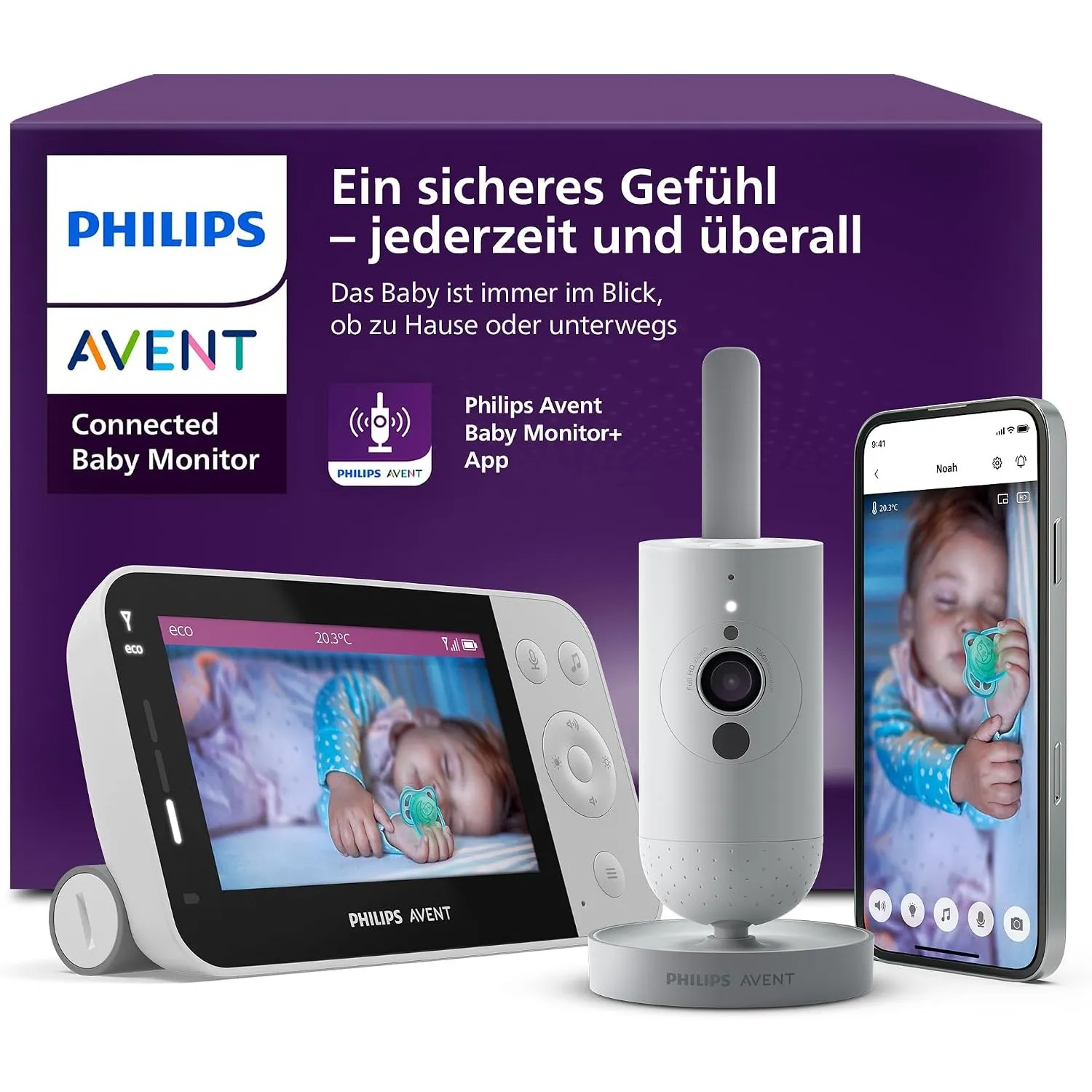 Philips AVENT Connected Babyphone mit Kamera und WLAN, hochwertiger HD-Kamera, Infrarot-Nachtsichtfunktion, Schrei-Erke…