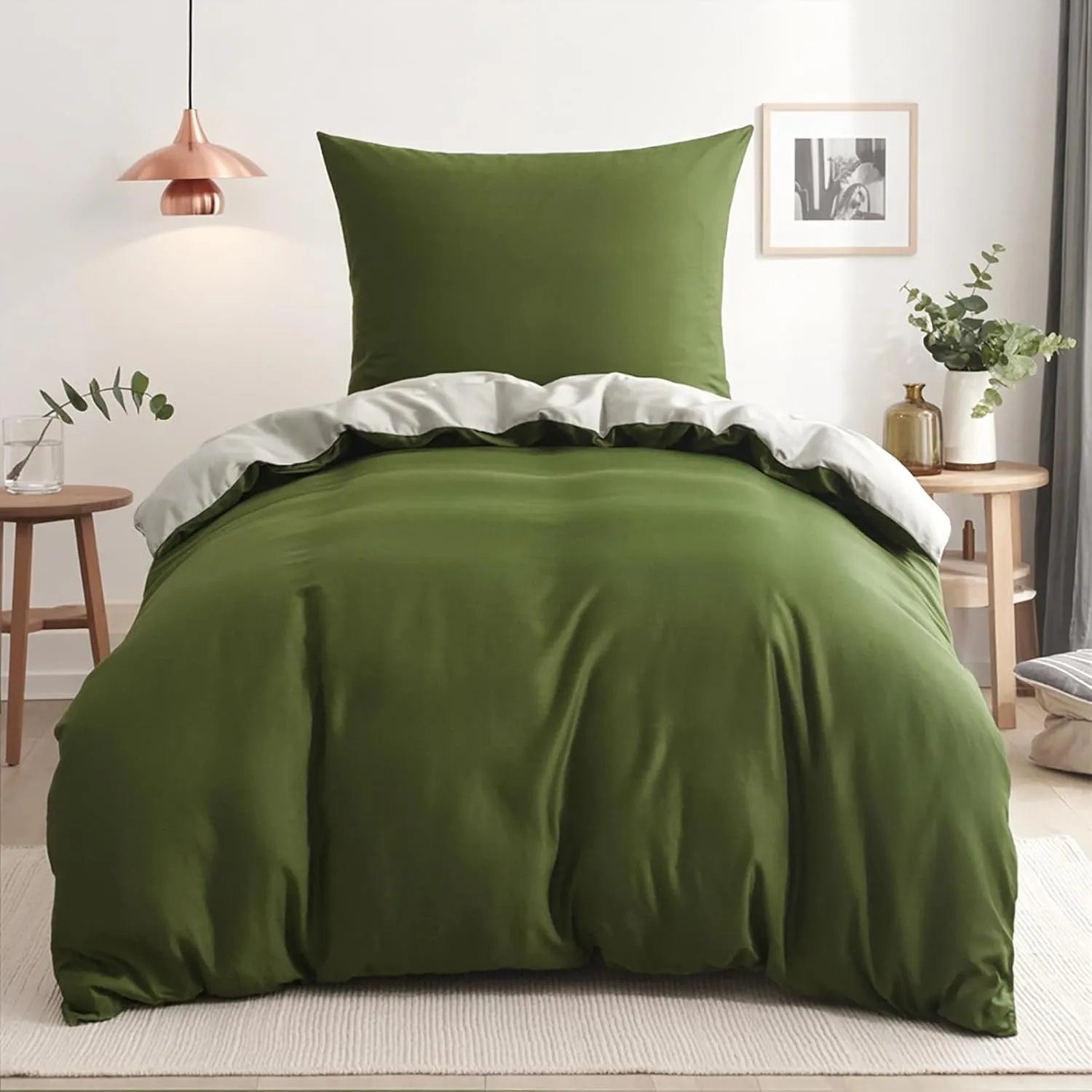 RUIKASI Bettwäsche 155x220 Baumwolle Grün - Olivegrün Bettwäsche-Sets 155x220cm 2teilig Wendebettwäsche 2tlg mit Reißve…