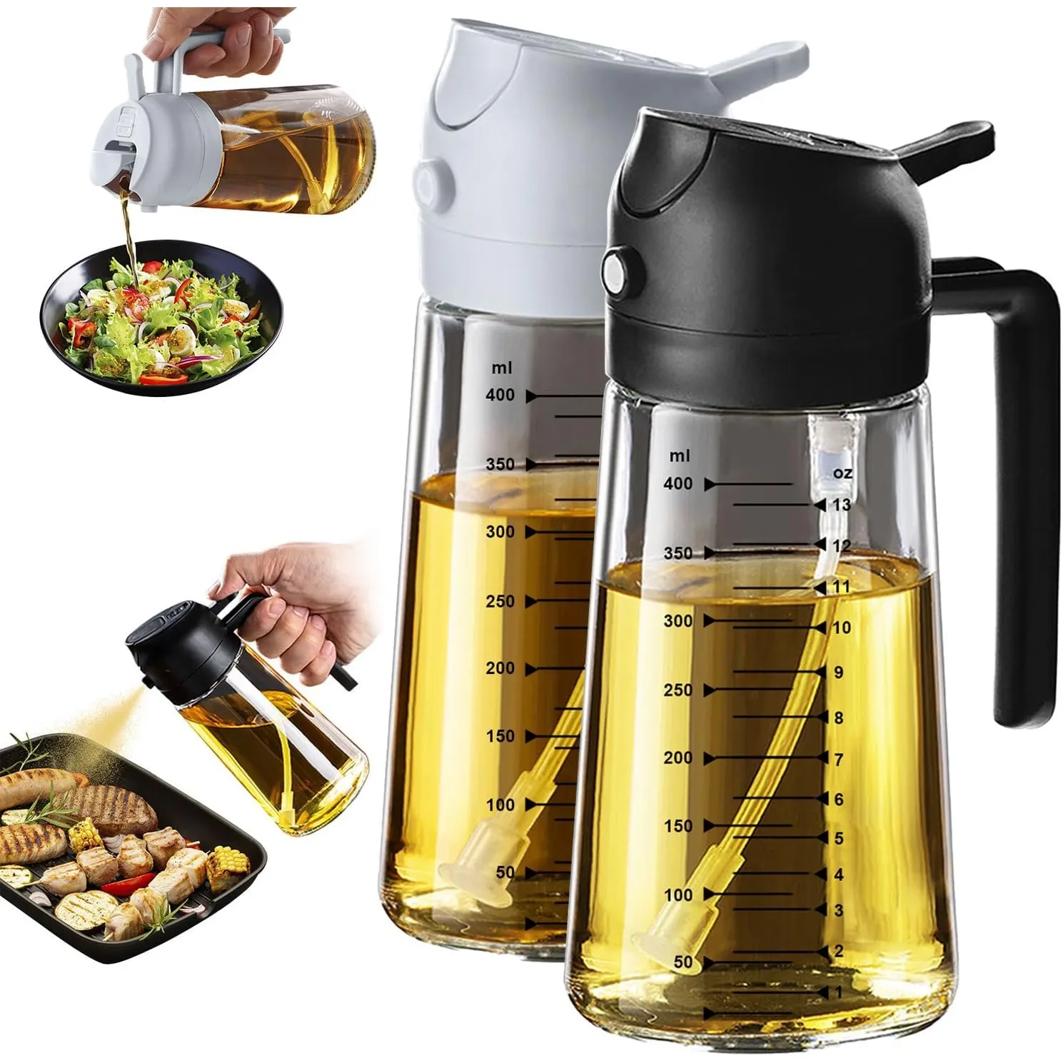 TrendPlain 16oz Ölsprüher für Speiseöl – 470ml Olivenöl Flasche – 2-in-1 Ölspender und Ölsprüher – Küchen Gadgets für K…