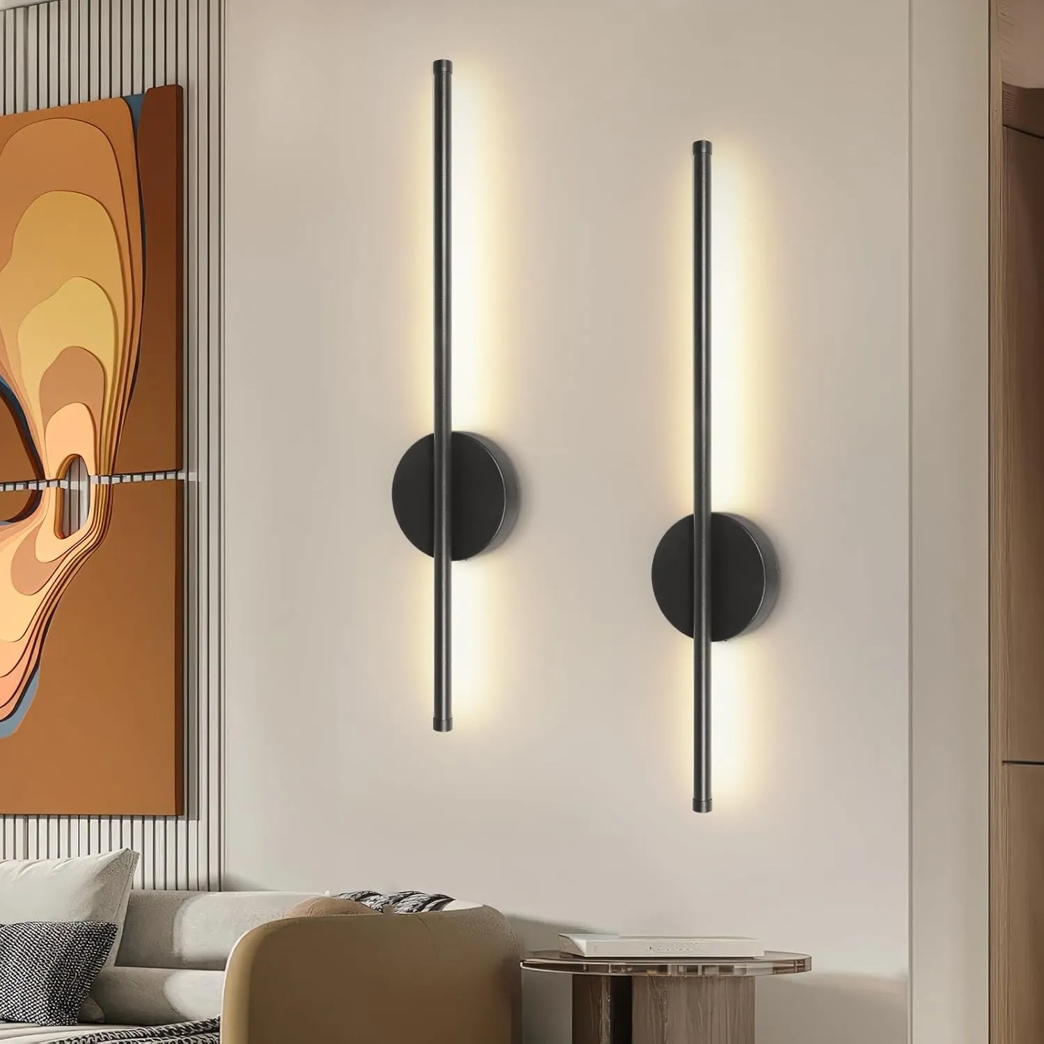Akku Wandleuchte Innen Wandlampe mit Schalter und Fernbedienung, LED Wandleuchten Kabellos Schwarz 60CM, Wandleuchte Di…