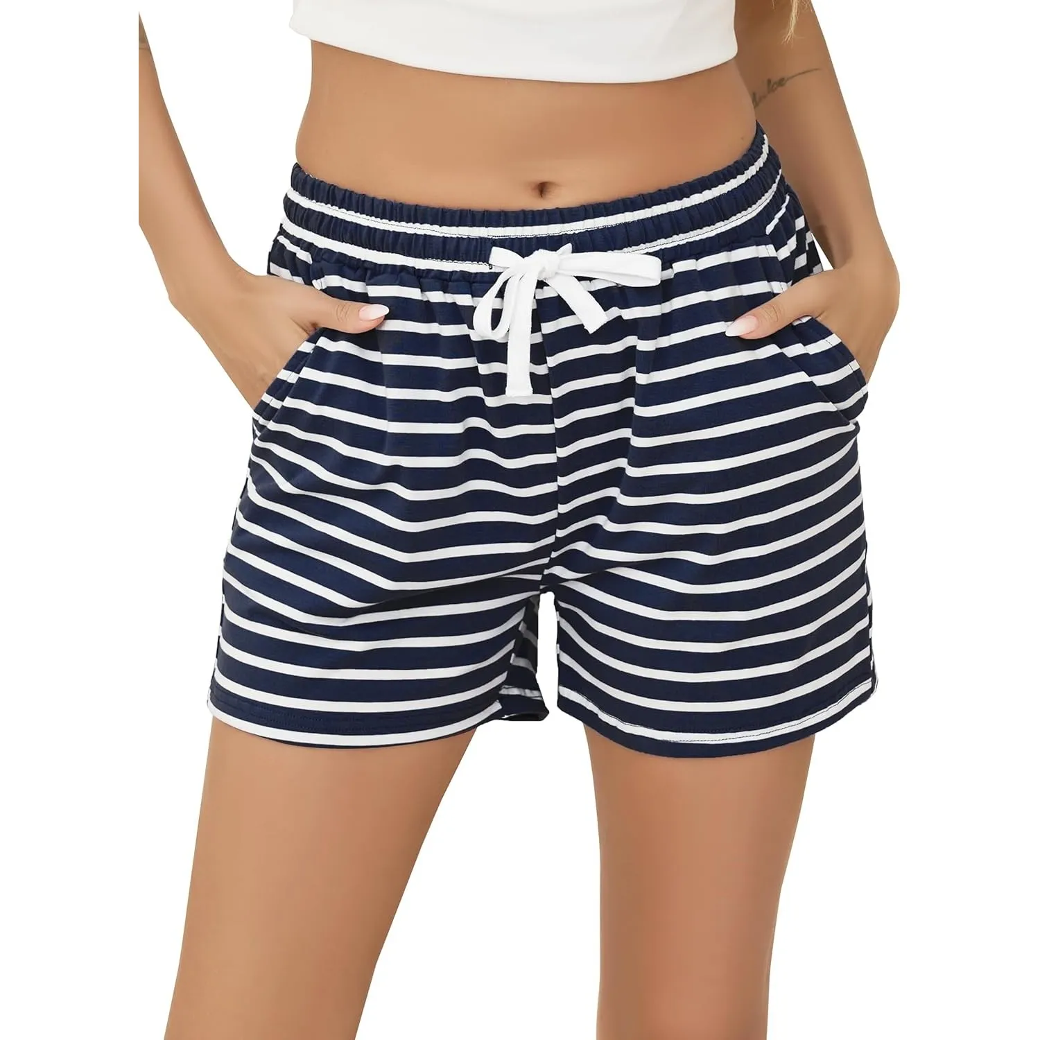 Vlazom Damen Schlafanzughose Baumwolle Pyjamahose Nachtwäsche Kurz Freizeit Hose mit Taschen und Kordelzug