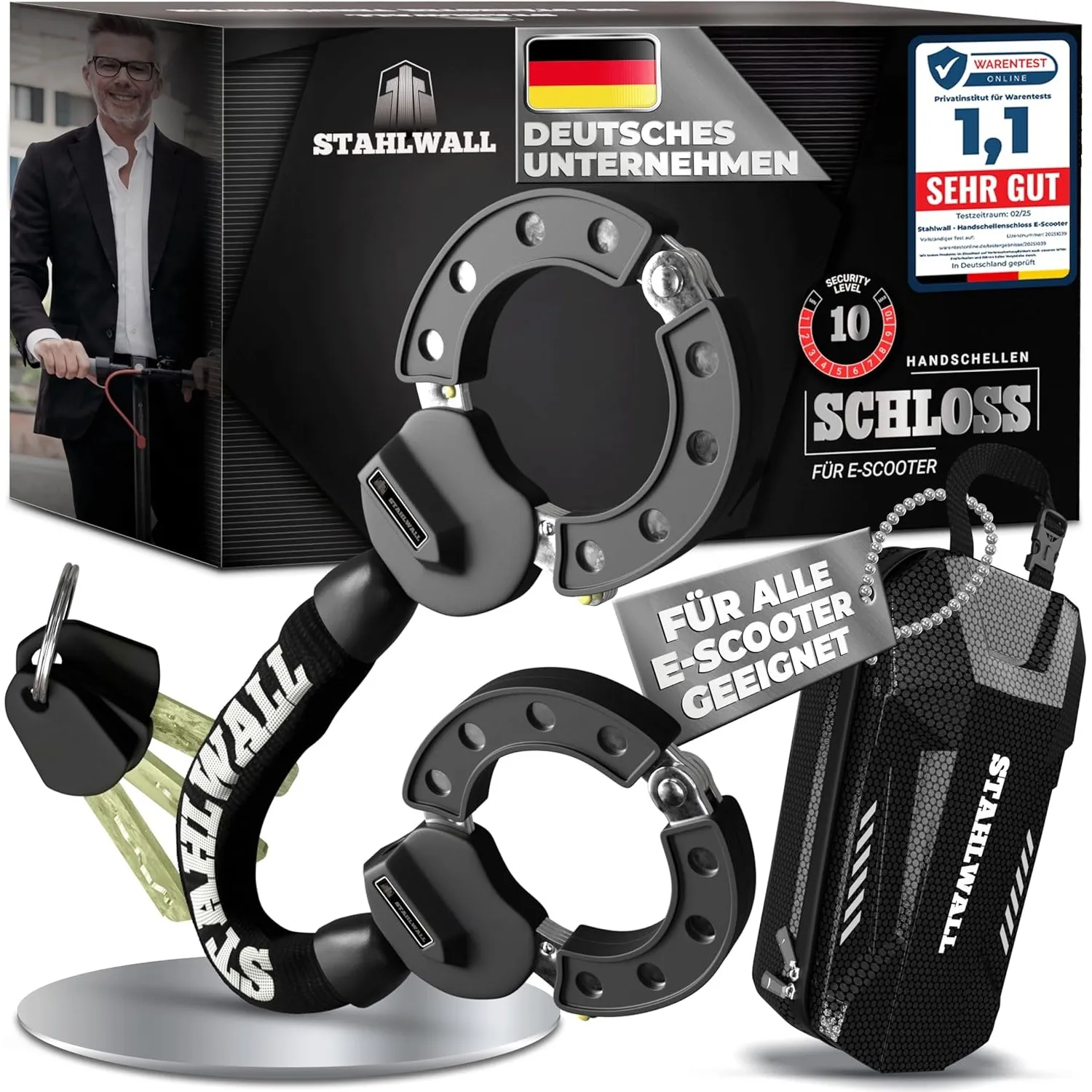 E Scooter Schloss mit Tasche - massives Handschellenschloss