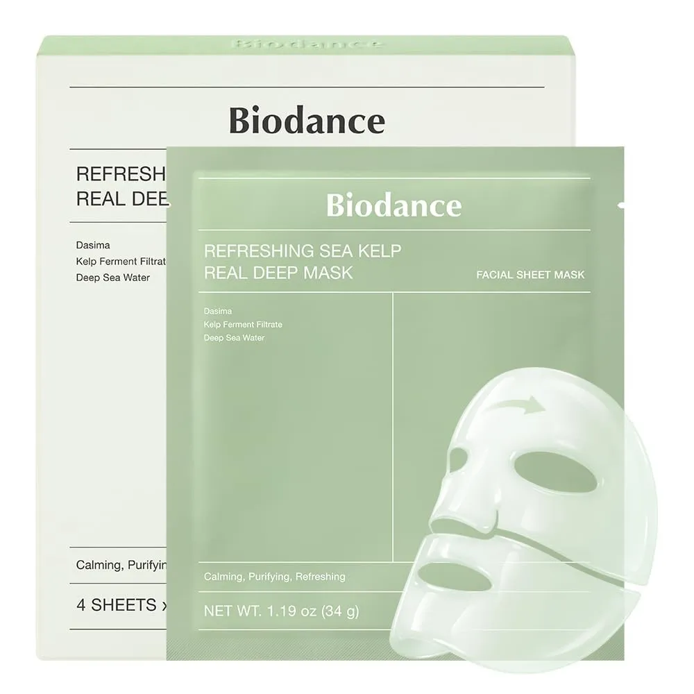BIODANCE Refreshing Sea Kelp Real Deep Mask, Hydrogel Mask, Calming, Oil & Sebum Control, Blemish Care, Korean Skincare…