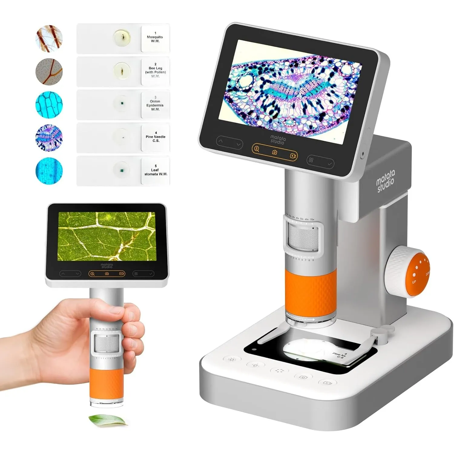 MX2-AS 4,3" Digitales Mikroskop für Kinder, MatataStudio 2-in-1 Tragbares Handmikroskop mit Bildschirm 1600x 1080P HD M…