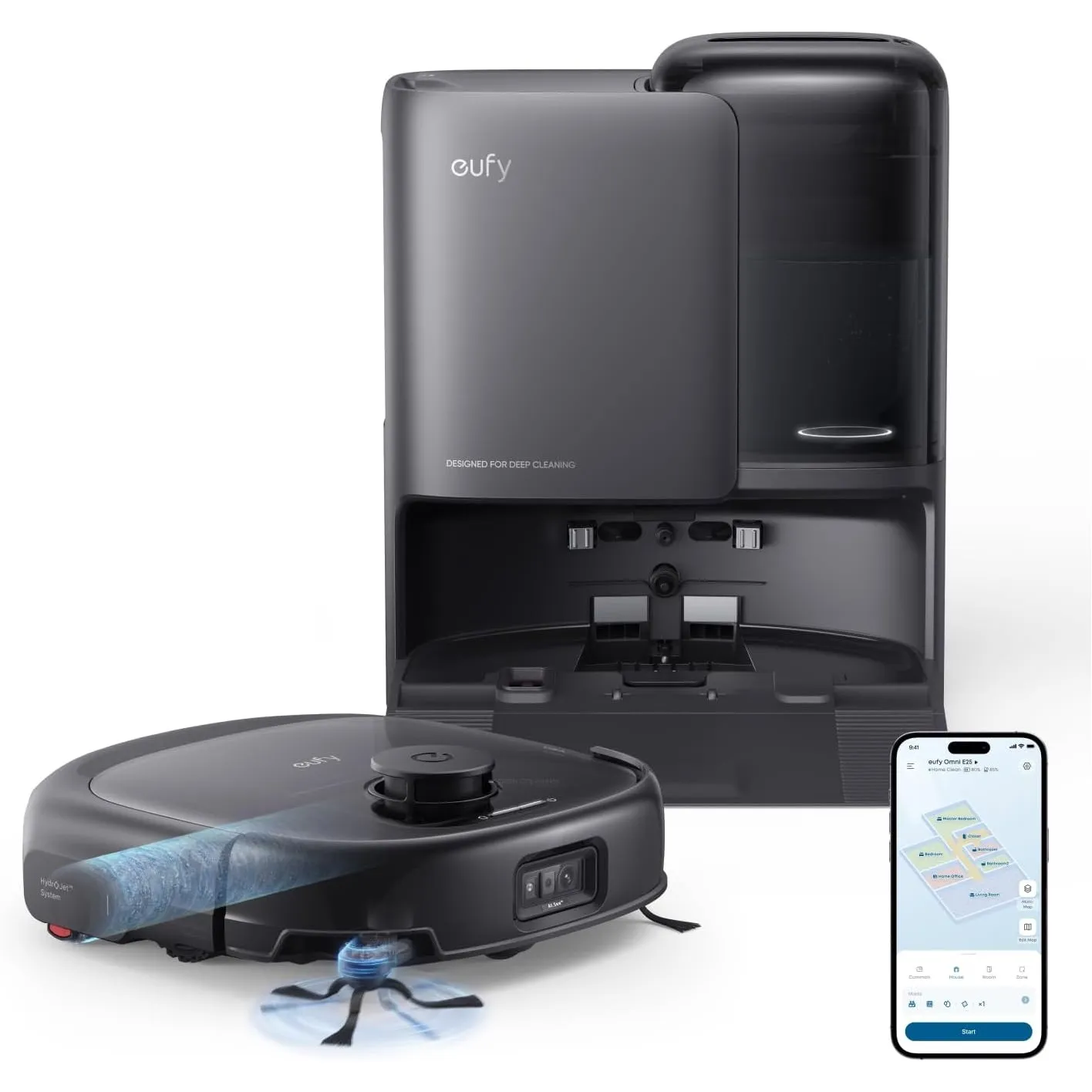 eufy Saug- und Wischroboter HydroJet E25, All-in-One | Anti-Verheddern, selbstreinigende Wischrolle, 20.000Pa Turbo-Sau…