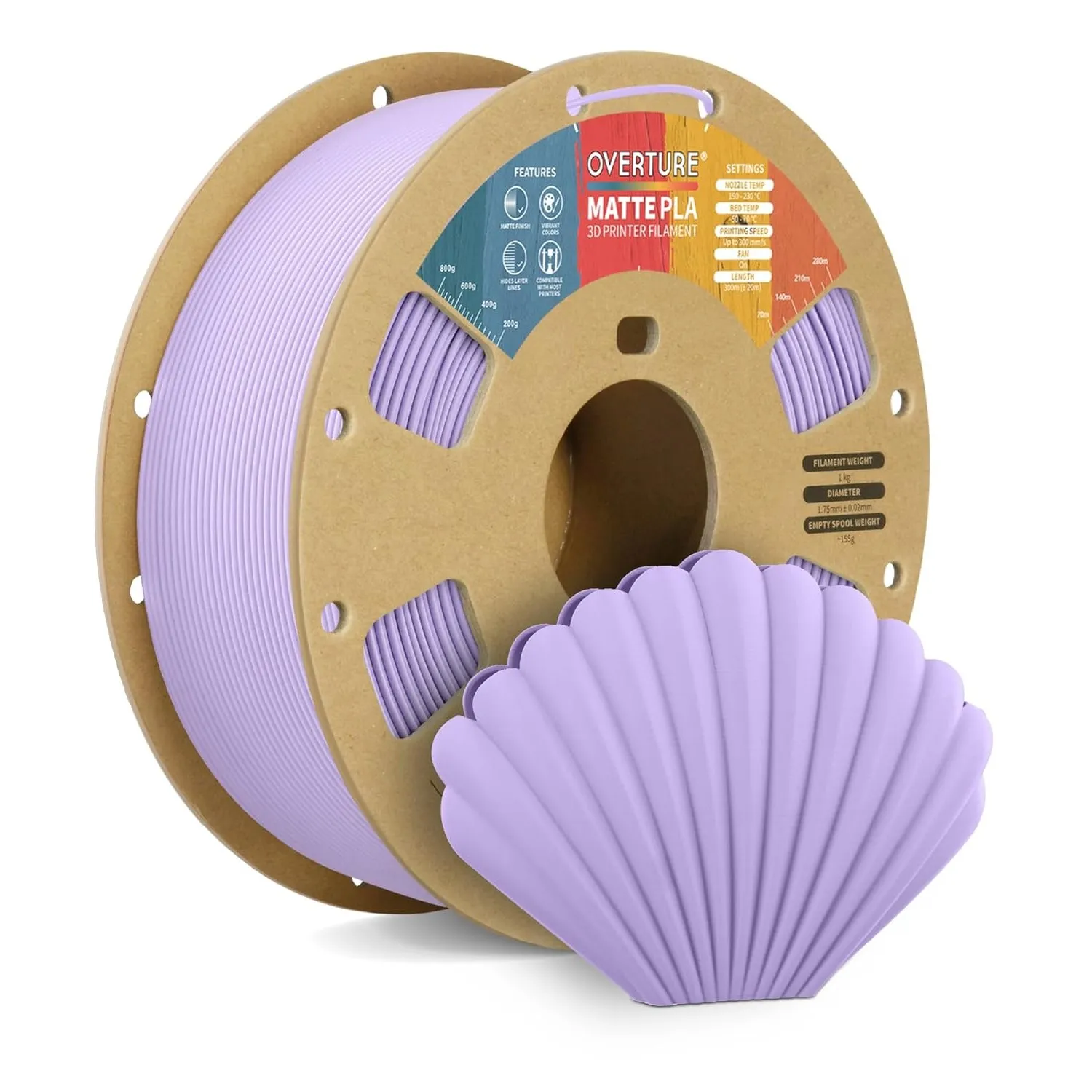OVERTURE Matte PLA Filament 1.75mm, Matte PLA Rolle 1kg Spule (2.2lbs), Maßgenauigkeit +/- 0.02mm, für 3D Drucker (Flie…