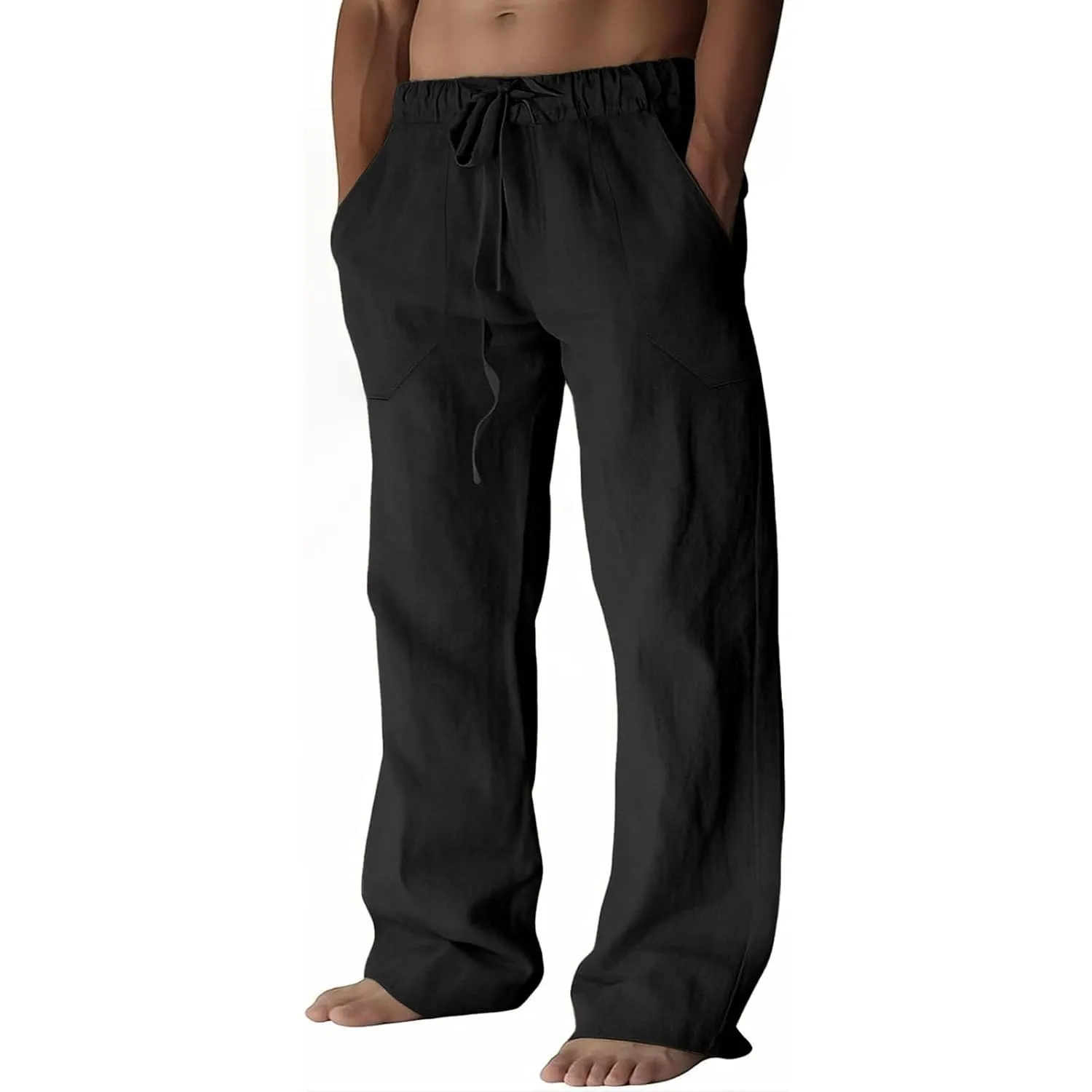 Puimentiua Leinenhose Herren,Lang Leichte Sommerhose,Sommer Leinen Hosen,Loose Fit Baumwollehosen mit Tunnelzug und Tas…