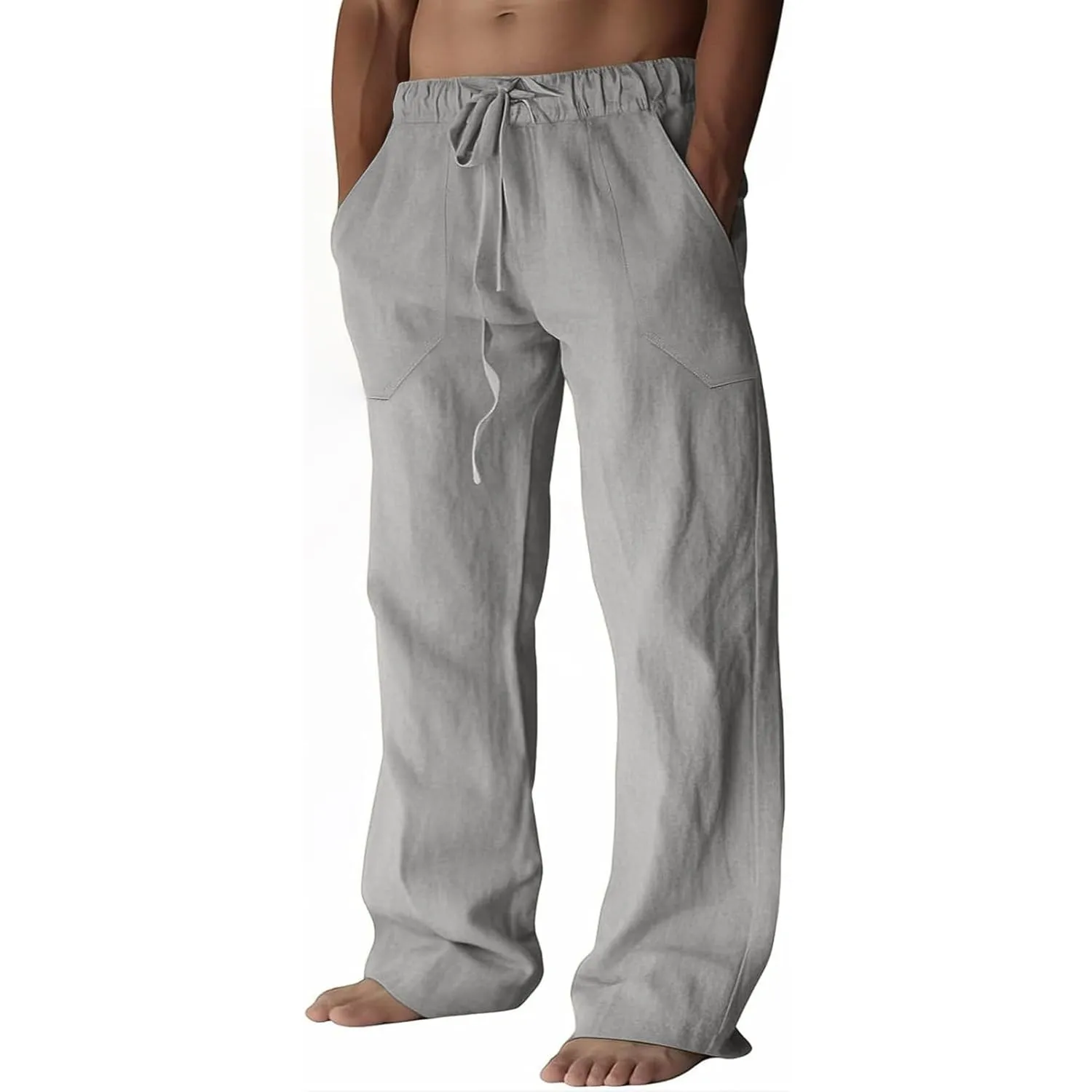 Puimentiua Leinenhose Herren,Lang Leichte Sommerhose,Sommer Leinen Hosen,Loose Fit Baumwollehosen mit Tunnelzug und Tas…