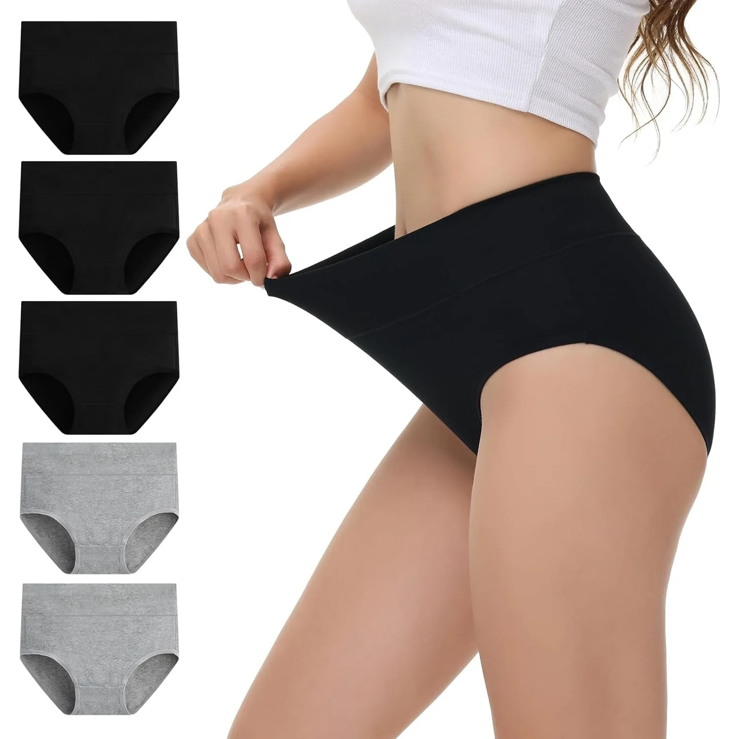 NUOZA Unterhosen Damen Unterwäsche Frauen Baumwolle 5er Pack Bauchweg Slips Hohe Taille Atmungsaktiv Taillenslip Pantys