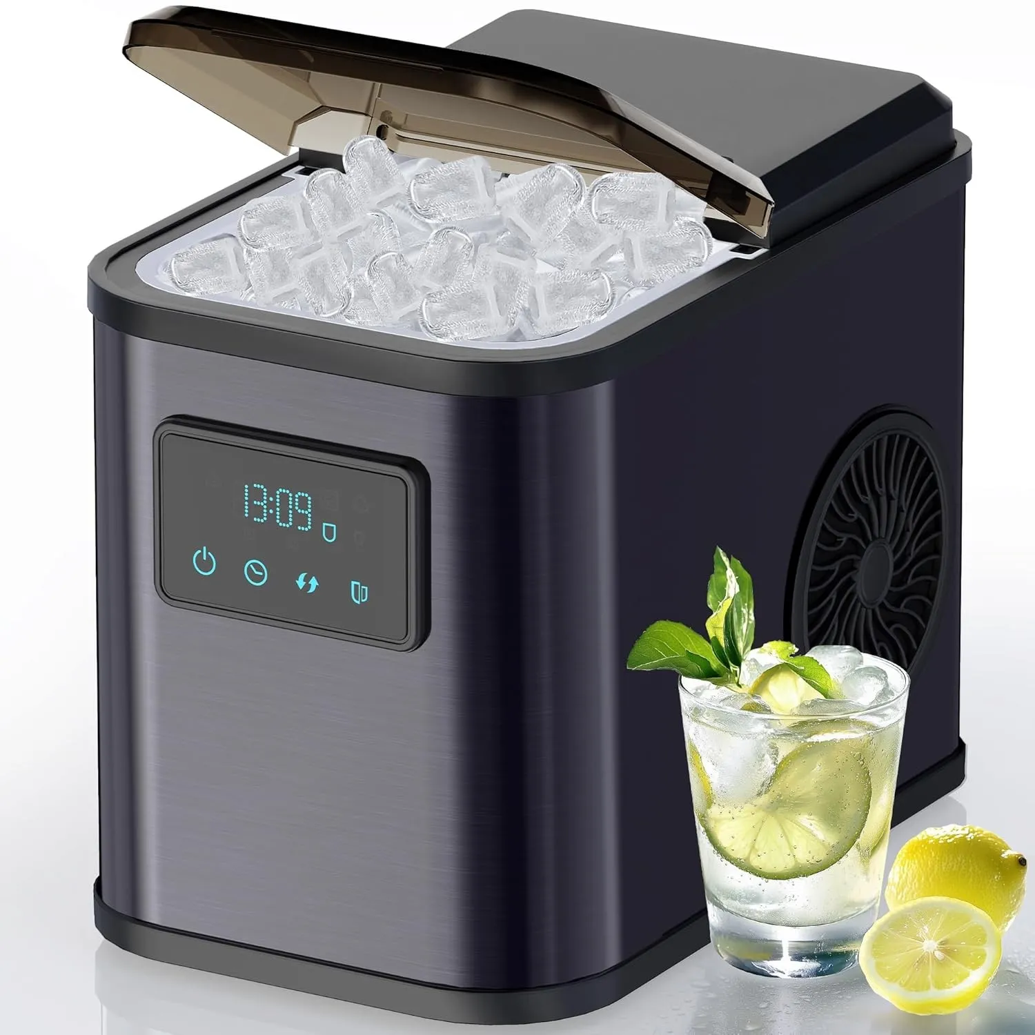 Eiswürfelmaschine mit LED-Display, 12 kg/24h, 9 Eiswürfel in 6 Min | Selbstreinigung, 2L Wassertan, 2 Eiswürfel Größen,…