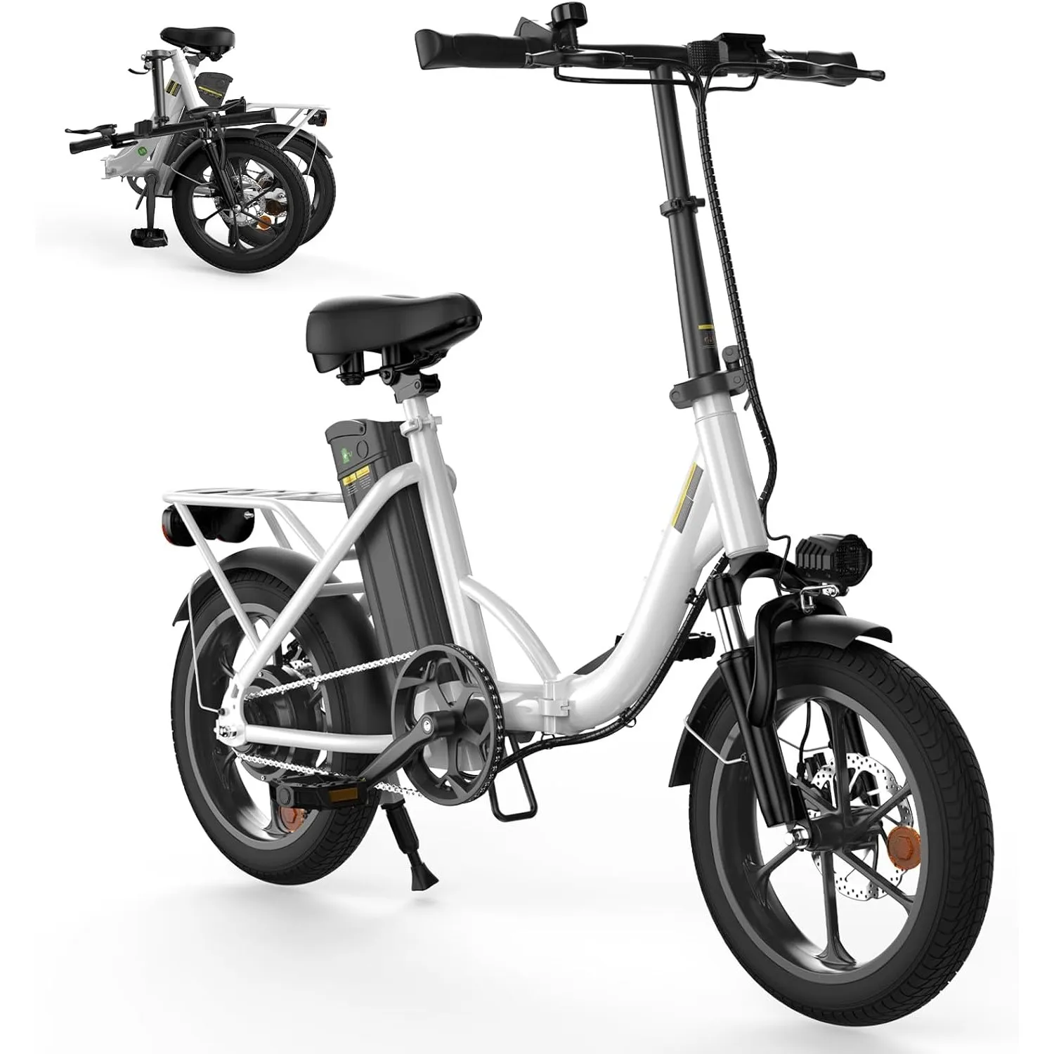 Finbike Klapprad E-Bike 16 * 2.15 Zoll Fat Tire,Tragbares Elektrofahrrad mit 10.4Ah Abnehmbarem Akku,4 Fahrmodi,PAS Rei…