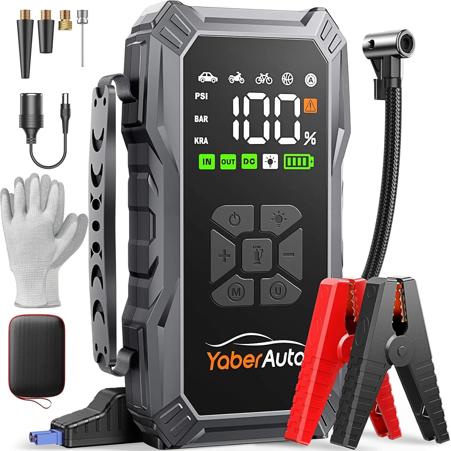 YaberAuto Starthilfe Powerbank mit Kompressor, 150PSI 6000A Auto Starthilfe, 23800mAh Starthilfe Powerbank, Jump Starte…