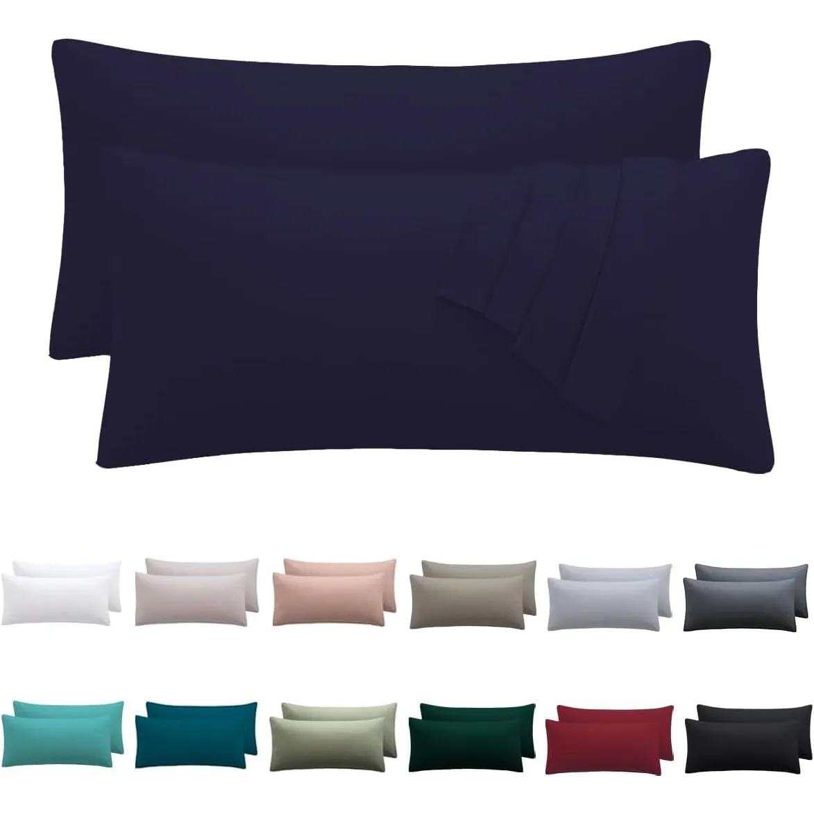 Kissenbezug 40 x 80 2er Set - kopfkissenbezug 40x80 cm Dunkelblau, 100% Mikrofaser kissenbezüge mit Reißverschluss, Wei…