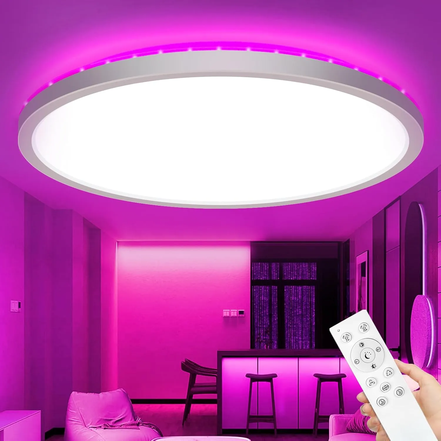 zemty LED Deckenleuchte Dimmbar 50CM, 42W 3360LM RGB Deckenlampe mit Fernbedienung, 3000K-6500K Badezimmer Lampe Wasser…