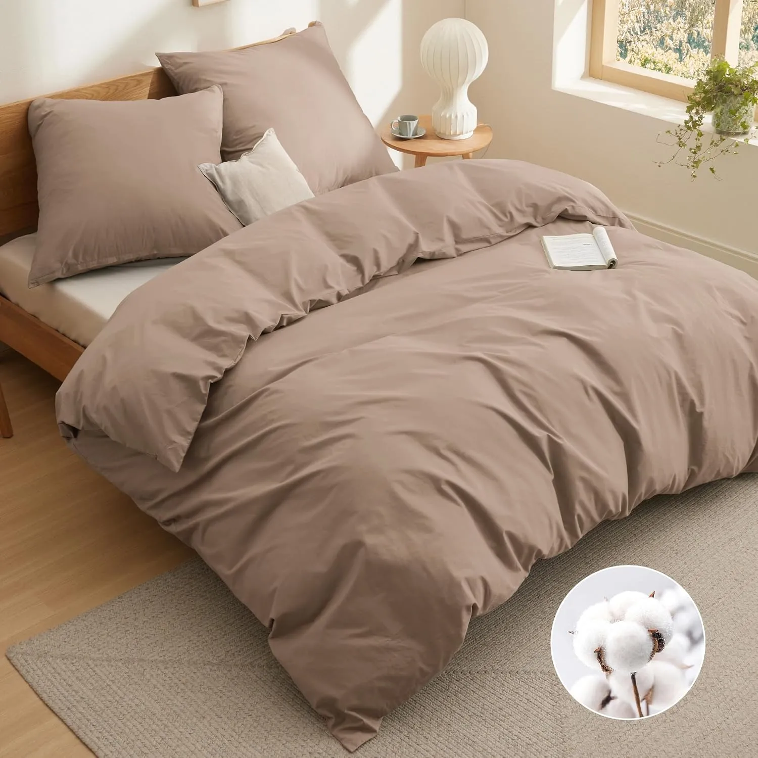 BEDSURE Bettwäsche 155x220 Baumwolle 3tlg. - Khaki Set 2x80x80 Kissen