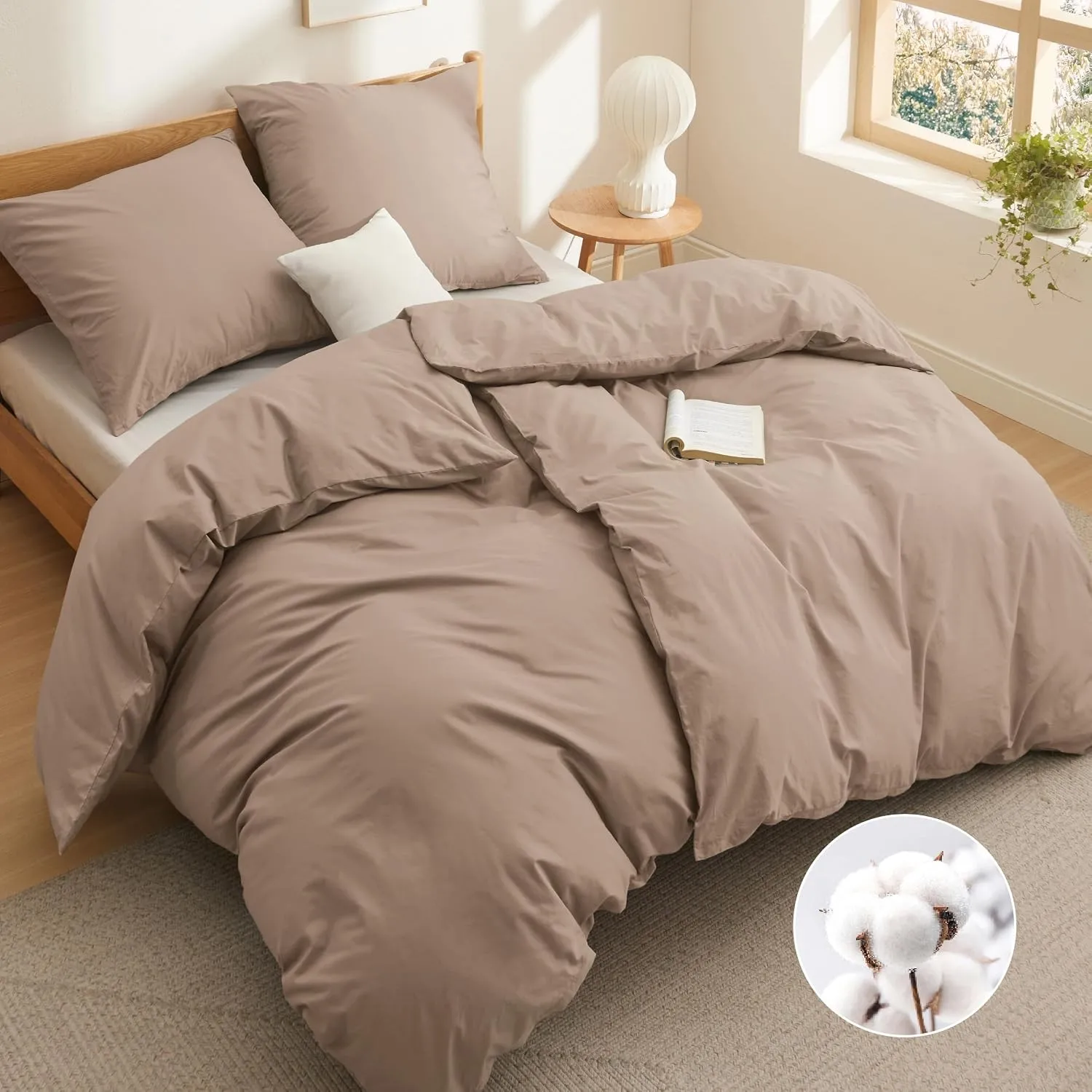 BEDSURE Bettwäsche 135x200 Baumwolle 4tlg. - Khaki Set 2X 80x80 Kissen