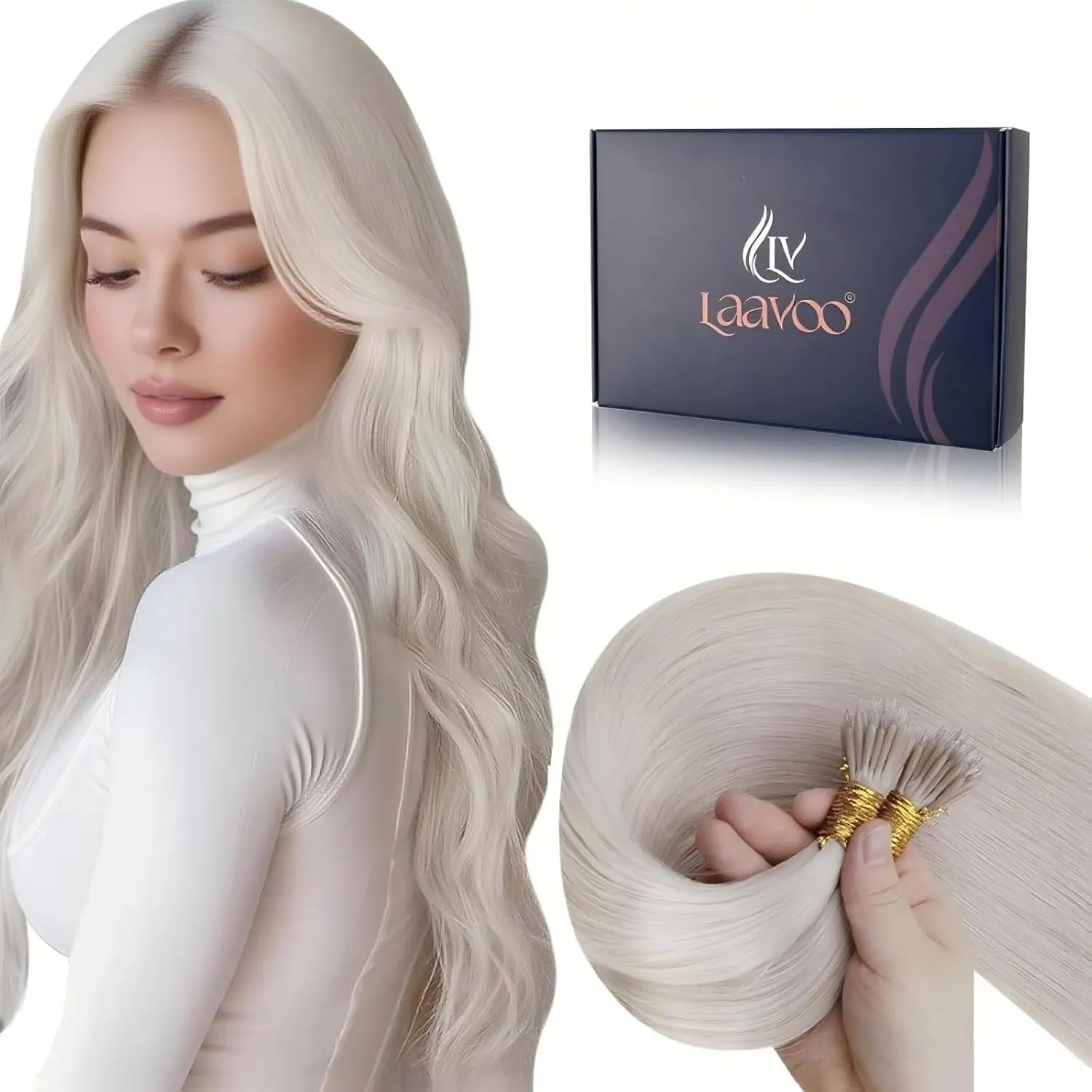 LaaVoo Nanoring Extensions Echthaar Blond 50cm Lang Nanoring Extensions Remy Menschenhaar Nano Loop Extensions Echthaar…