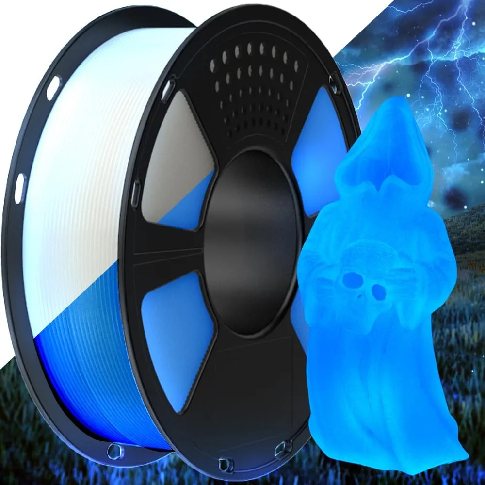 GEEETECH PLA Filament 1.75mm, Glows in the Dark Filament, 3D Drucker Filament 1kg Spool, Filament Leuchtend blau
