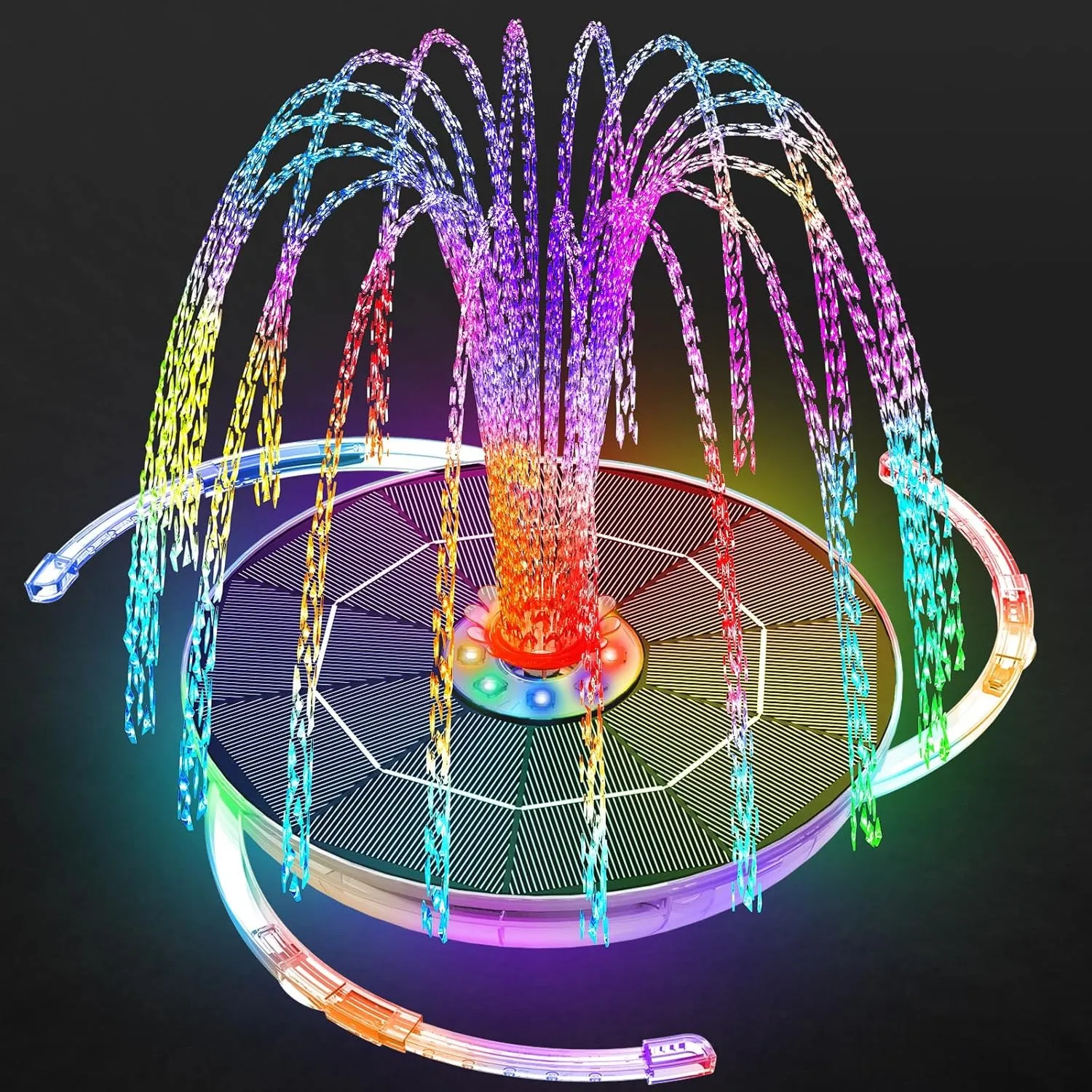 AISITIN 6,5W LED Solar Springbrunnen mit Verstellbare Stützstange, Buntes Solar Teichpumpe Eingebauter Batterie mit Dop…