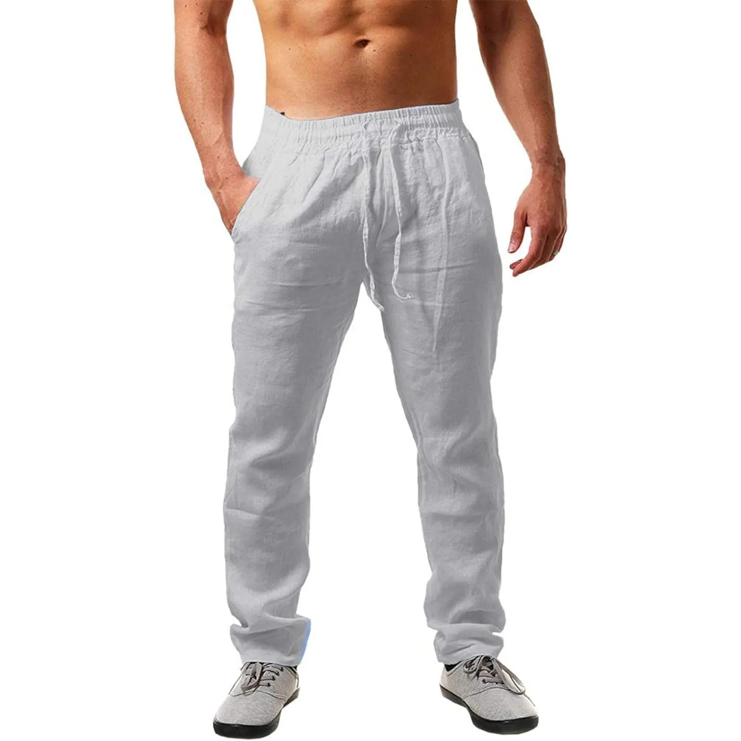 NEMXCE Leinenhose Herren Lang Leichte Sommerhose Herren Loose Fit Freizeithose mit Taschen Kordelzug für Urlaub Strand …