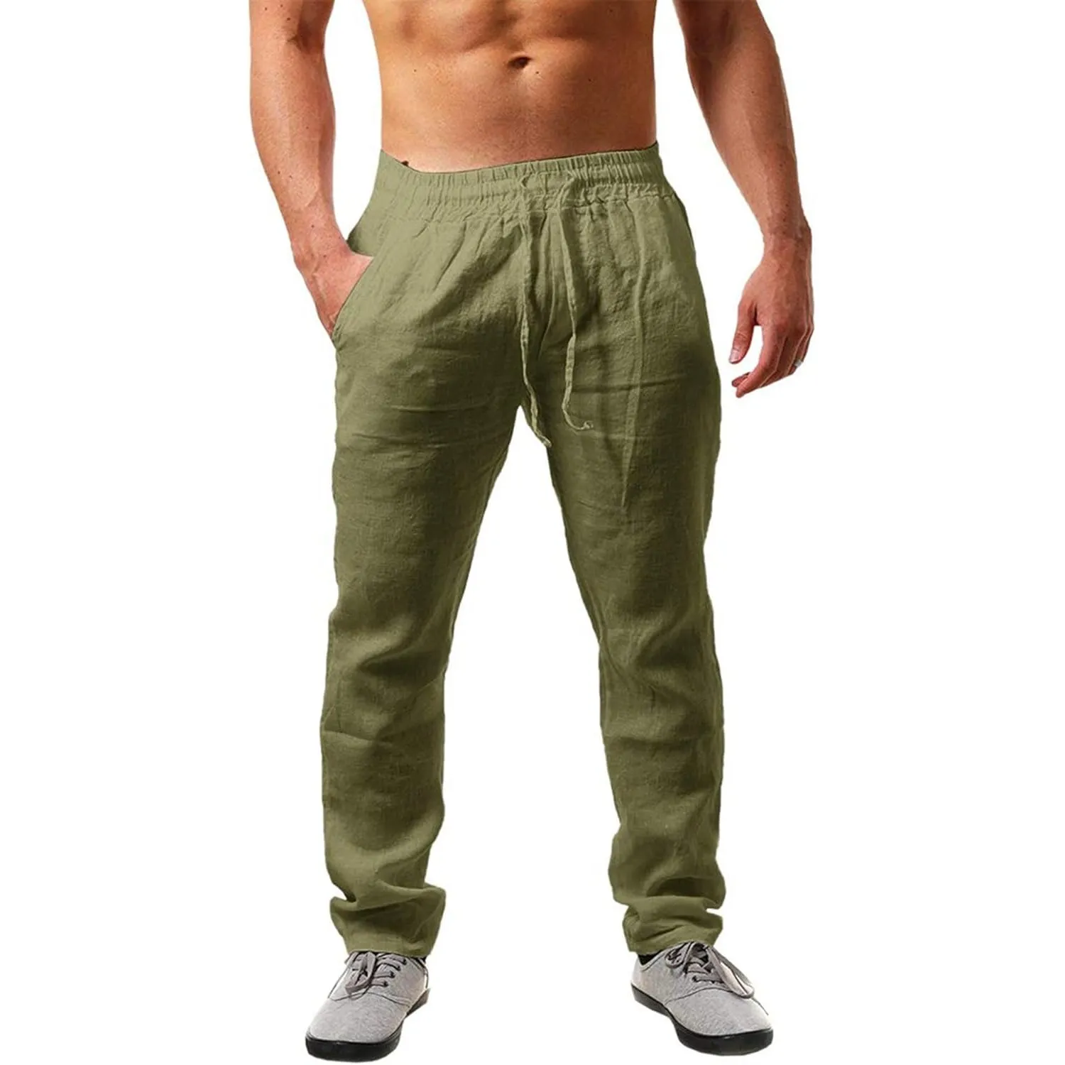 NEMXCE Leinenhose Herren Lang Leichte Sommerhose Herren Loose Fit Freizeithose mit Taschen Kordelzug für Urlaub Strand …