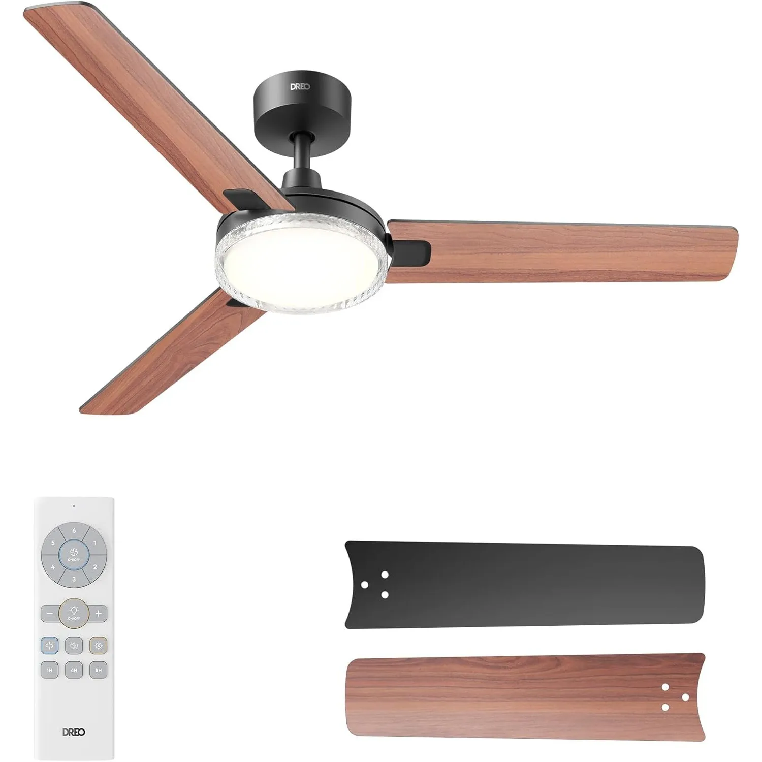 DREO Deckenventilator mit Licht und Fernbedienung, 132 cm schwarzer Deckenventilator, 5 CCT-Farbtemperaturen, 6-stufig …