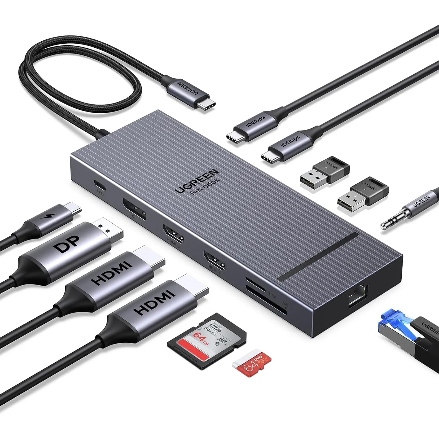 UGREEN Docking Station 2×HDMI 4K@60Hz, DisplayPort 4K@120Hz