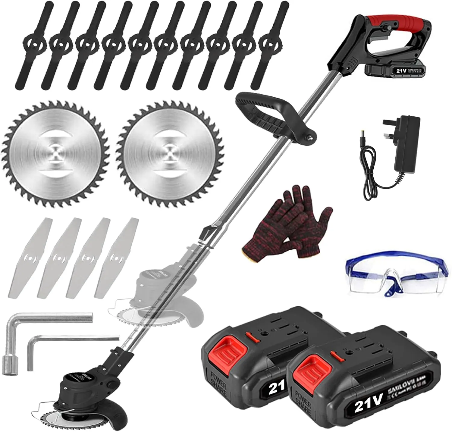 Grass Trimmer with Battery 21 V - 2 x 2.0 Ah Battery, 8500 rpm, 3-in-1 Brush Cutter Including 16-Piece Blade Set, Teles…