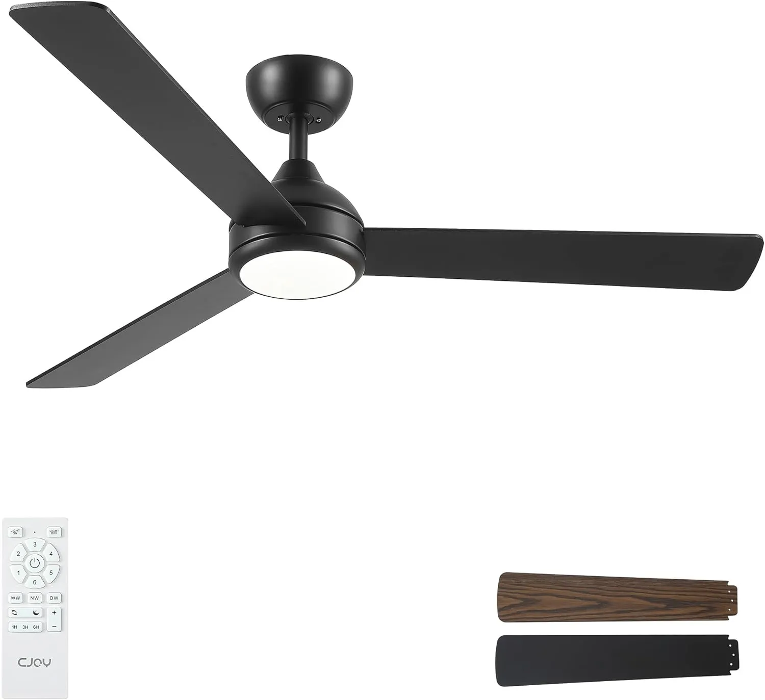 CJOY Ceiling Fan with Remote Control, Black, 132 cm Ceiling Fan with Lighting, Quiet, Sleep Mode, Switchable, Memory 3 …