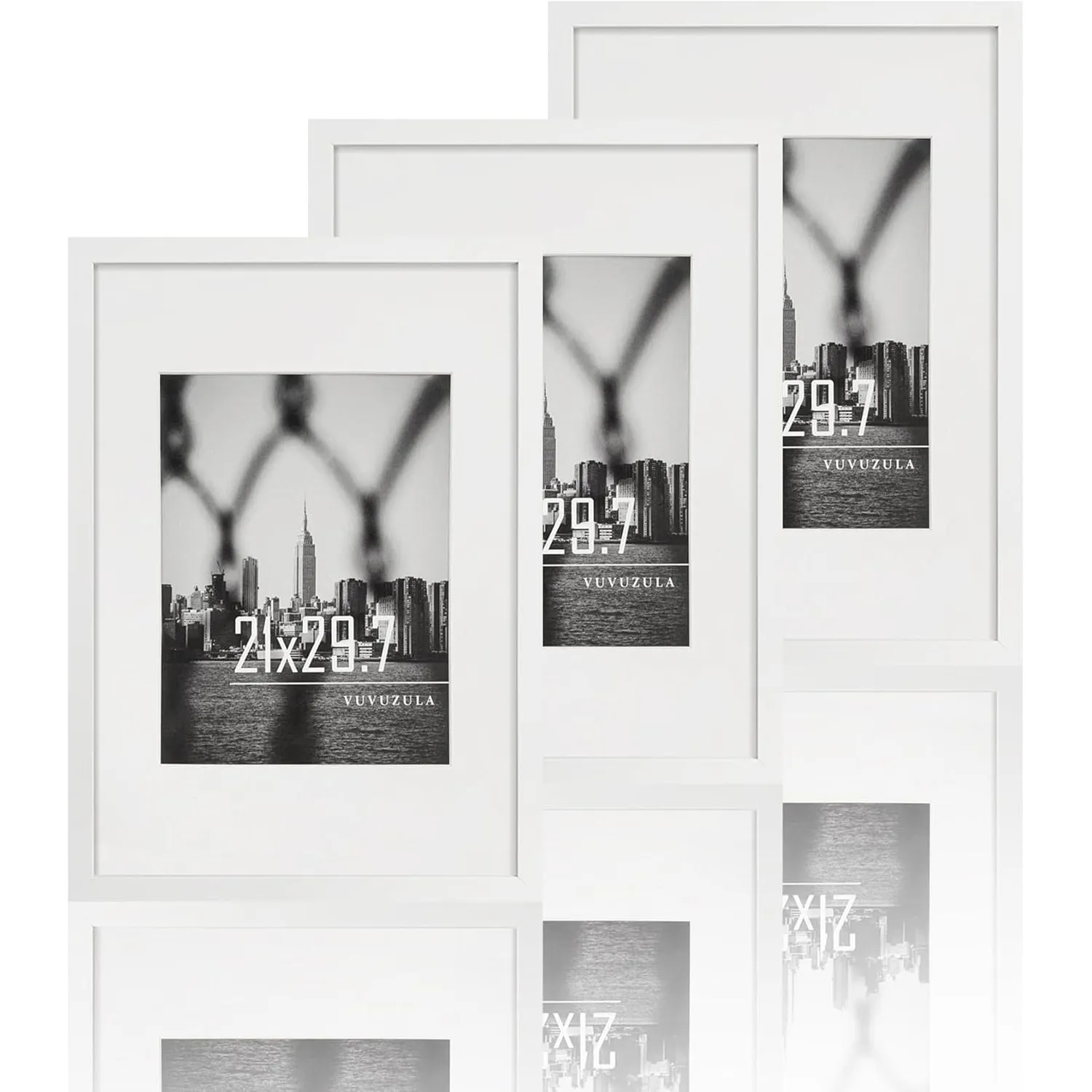 VUVUZULA Bilderrahmen A4 Weiss 21x30cm 3er Set Fotorahmen Rahmen DIN A4 mit Passepartout Urkunden