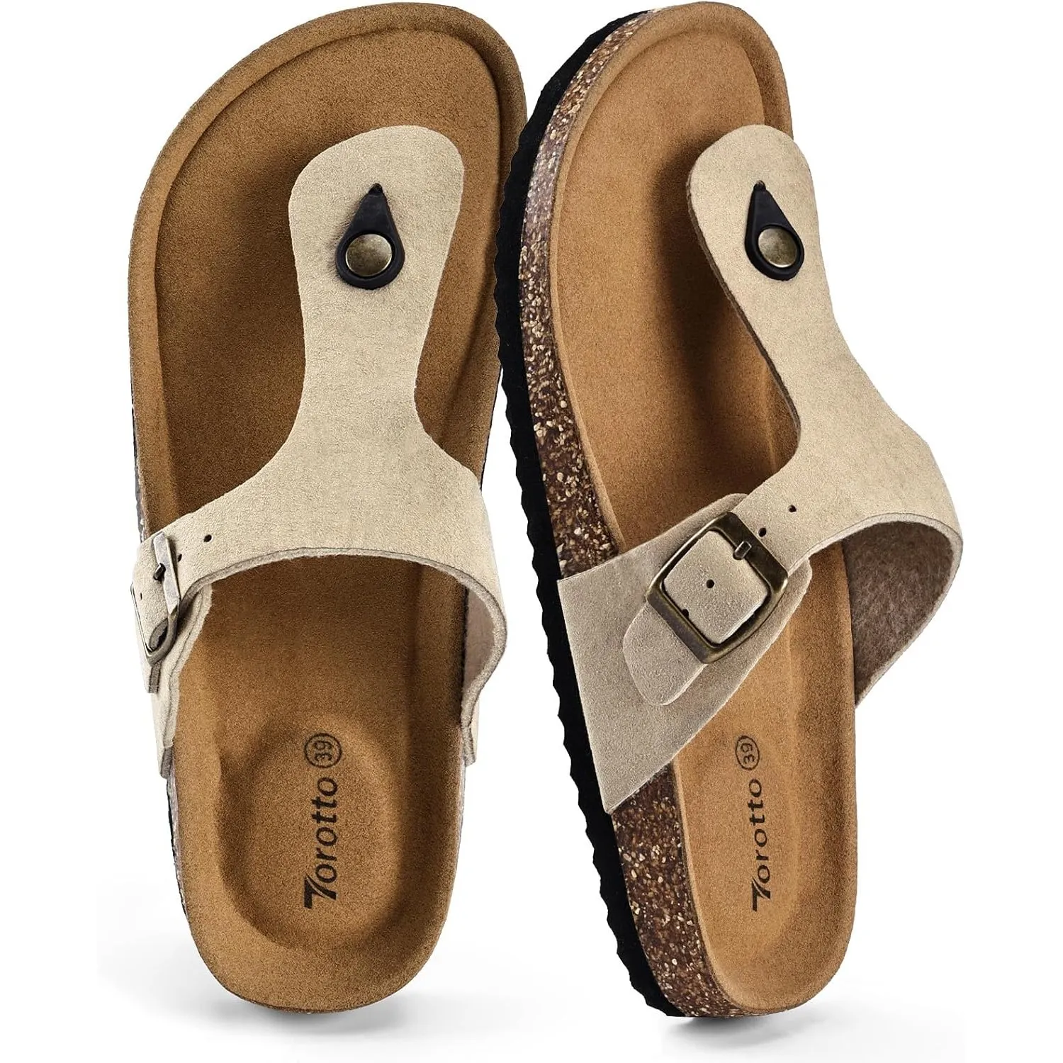 Torotto Damen Zehentrenner Flip Flops Pantoletten Hausschuhe Sportliche Kork-Fußbett Schlappen Mit Verstellbarer Rieme …