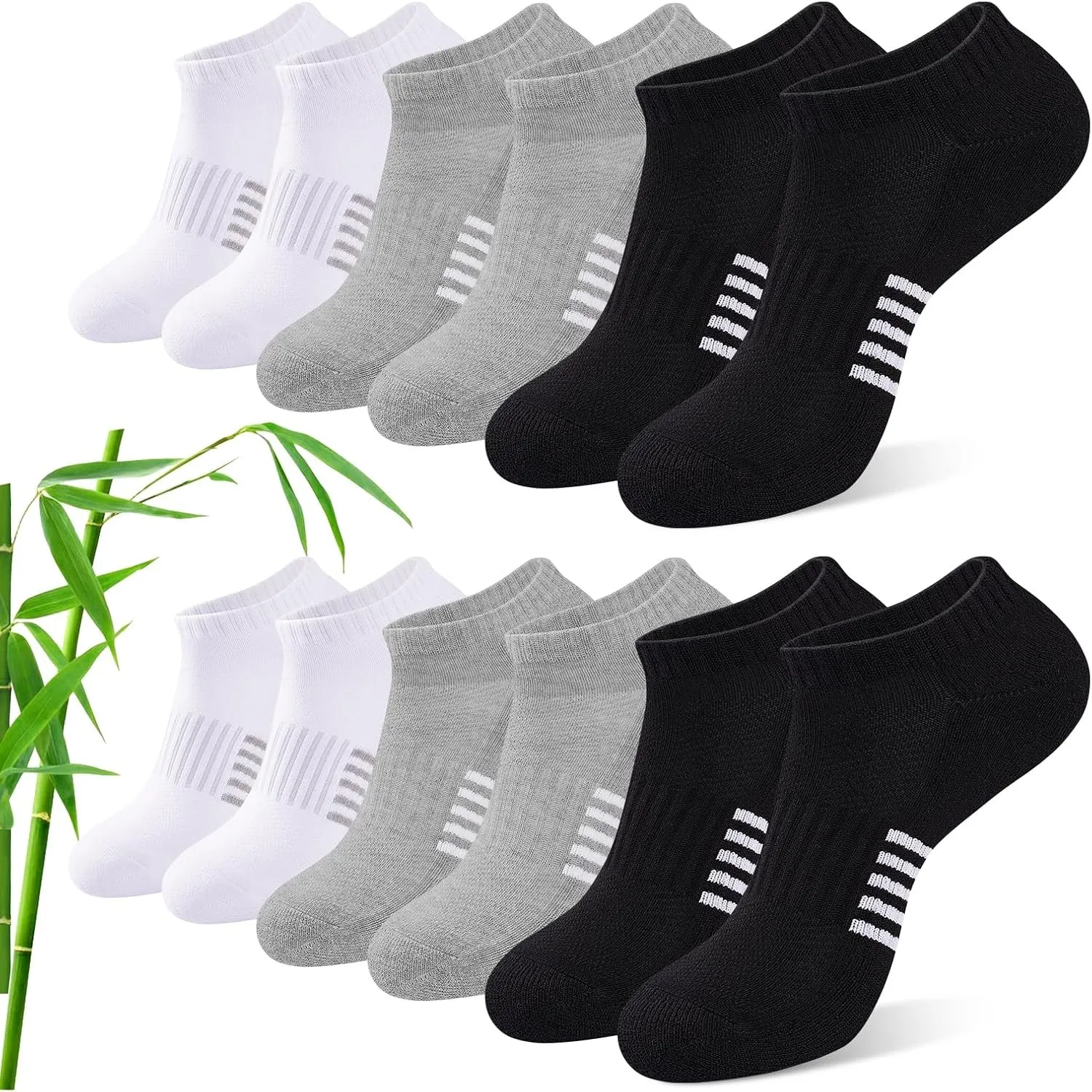 Bambus Sneaker Socken Damen 6/12 Paar, Atmungsaktive Gepolsterte Sportsocken Laufsocken, Anti Schweiß Kurze Socken Dame…