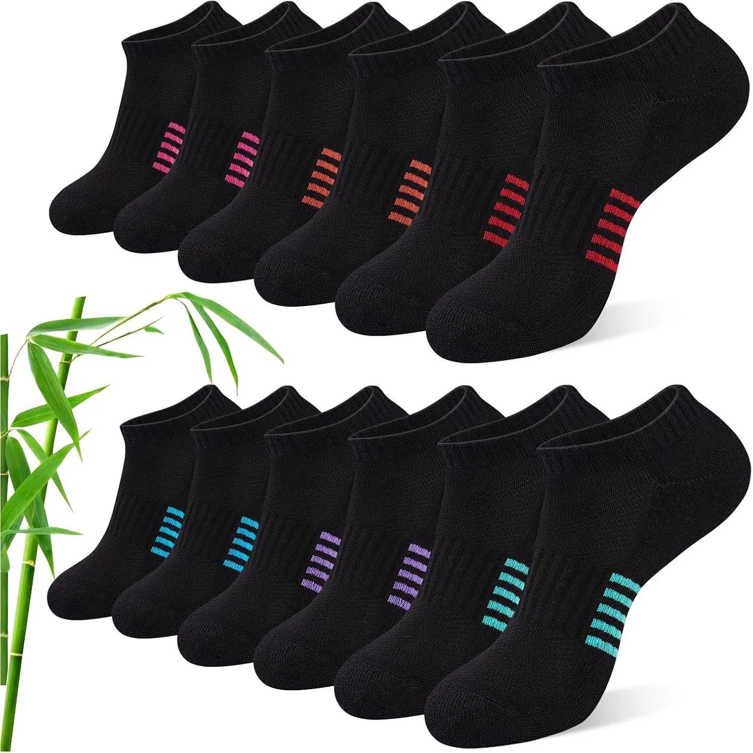 Bambus Sneaker Socken Damen 6/12 Paar, Atmungsaktive Gepolsterte Sportsocken Laufsocken, Anti Schweiß Kurze Socken Dame…