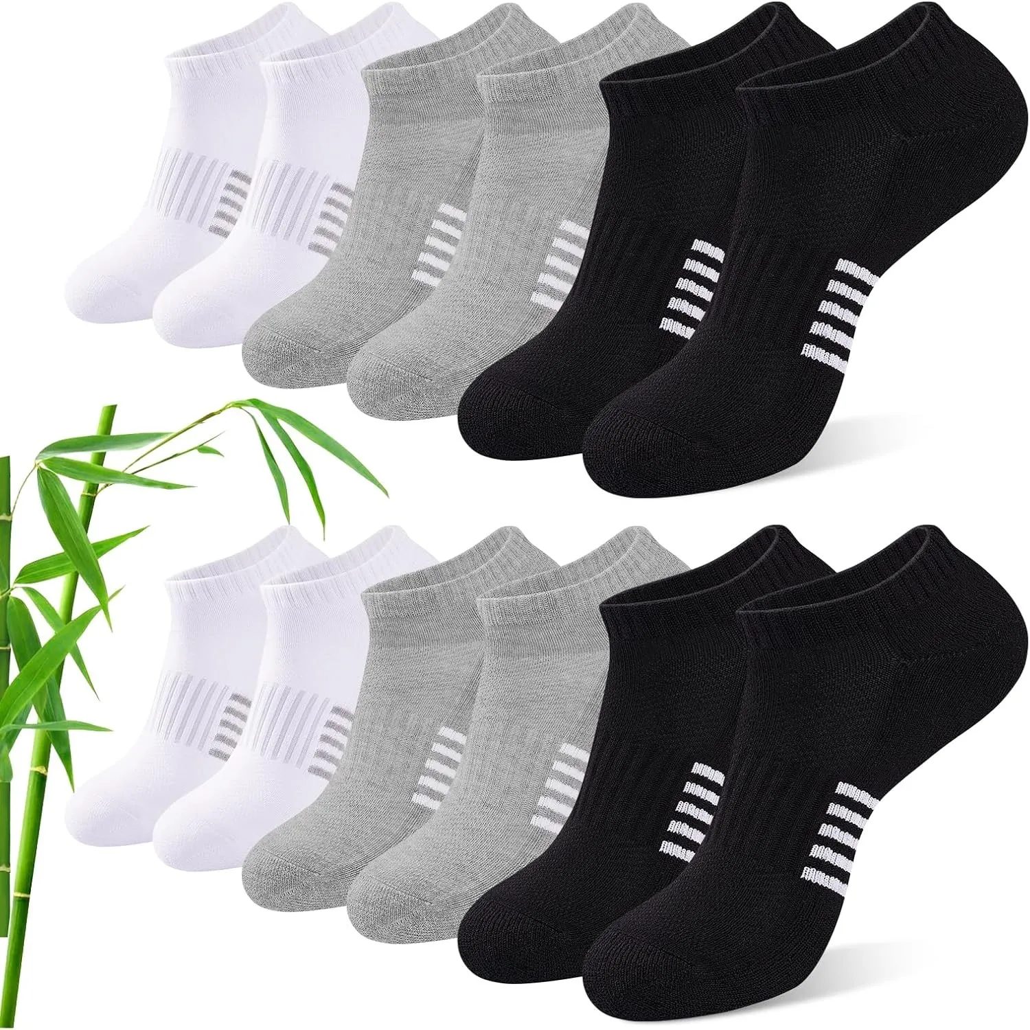 Bambus Sneaker Socken Damen 6/12 Paar, Atmungsaktive Gepolsterte Sportsocken Laufsocken, Anti Schweiß Kurze Socken Dame…