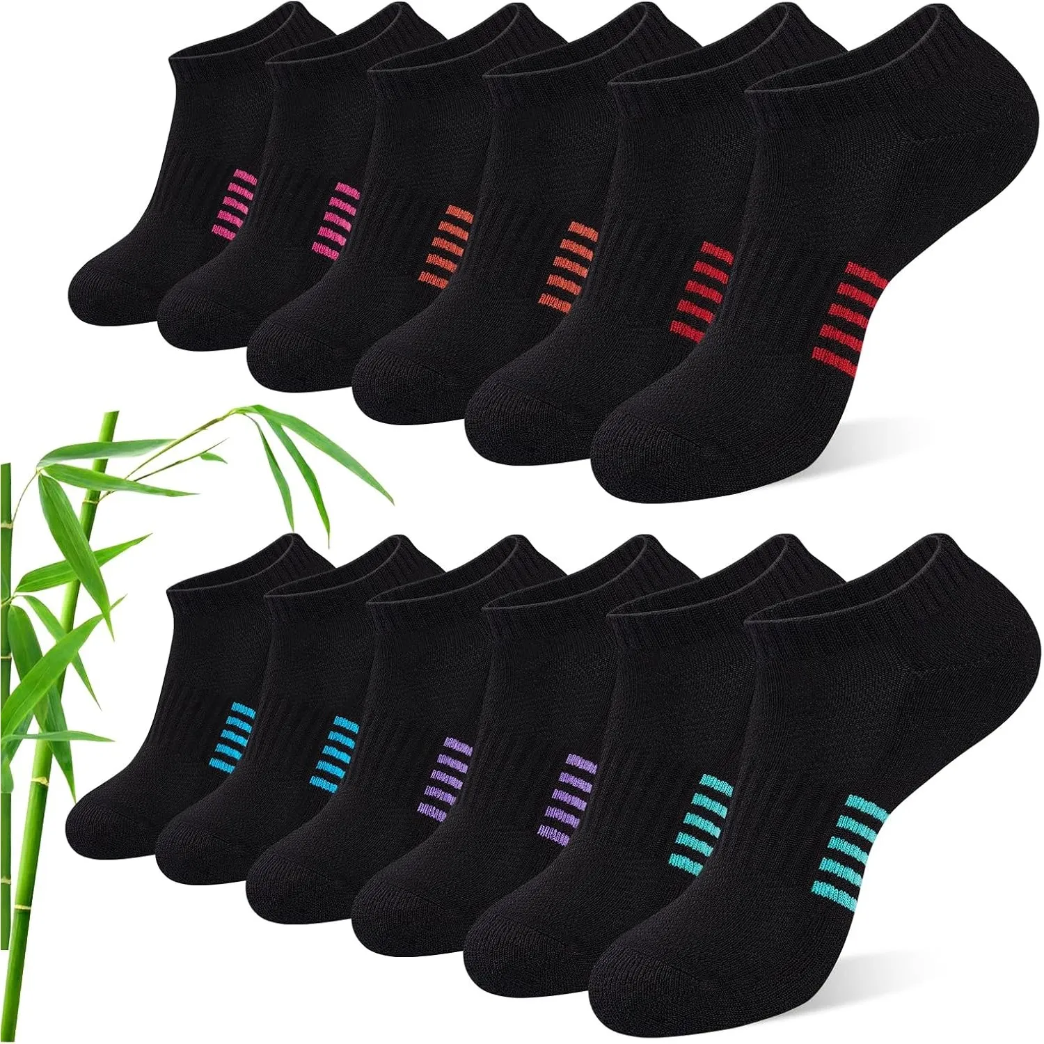 Bambus Sneaker Socken Damen 6/12 Paar, Atmungsaktive Gepolsterte Sportsocken Laufsocken, Anti Schweiß Kurze Socken Dame…