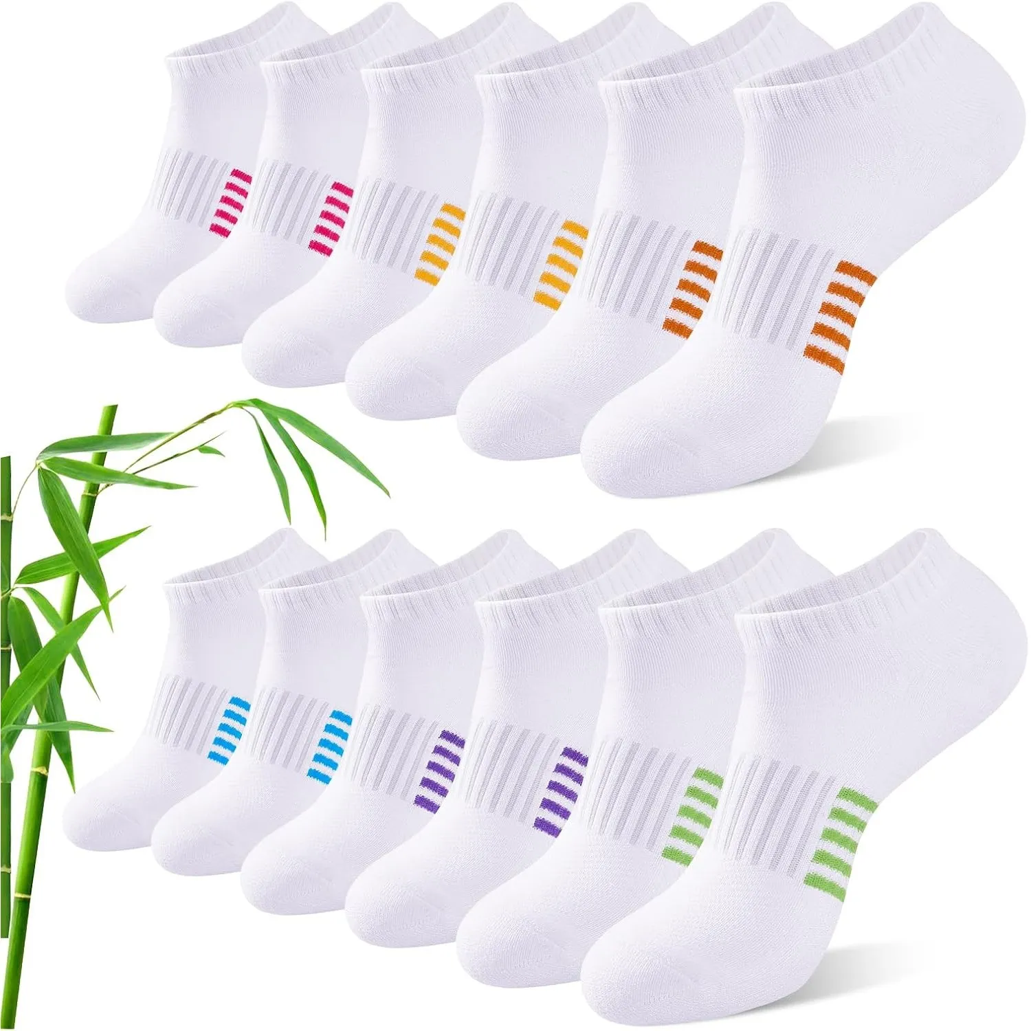 Bambus Sneaker Socken Damen 6/12 Paar, Atmungsaktive Gepolsterte Sportsocken Laufsocken, Anti Schweiß Kurze Socken Dame…