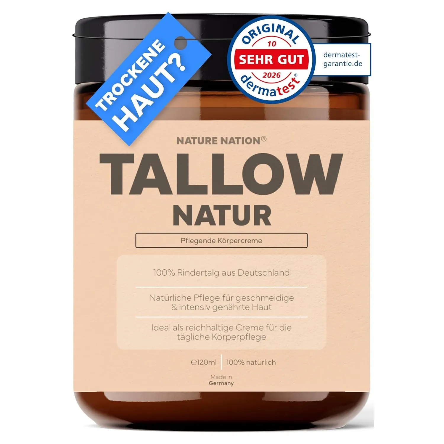 TALLOW Natur Creme: Beef Tallow Rindertalg Balm Barrier Repair Pur + Vit. E