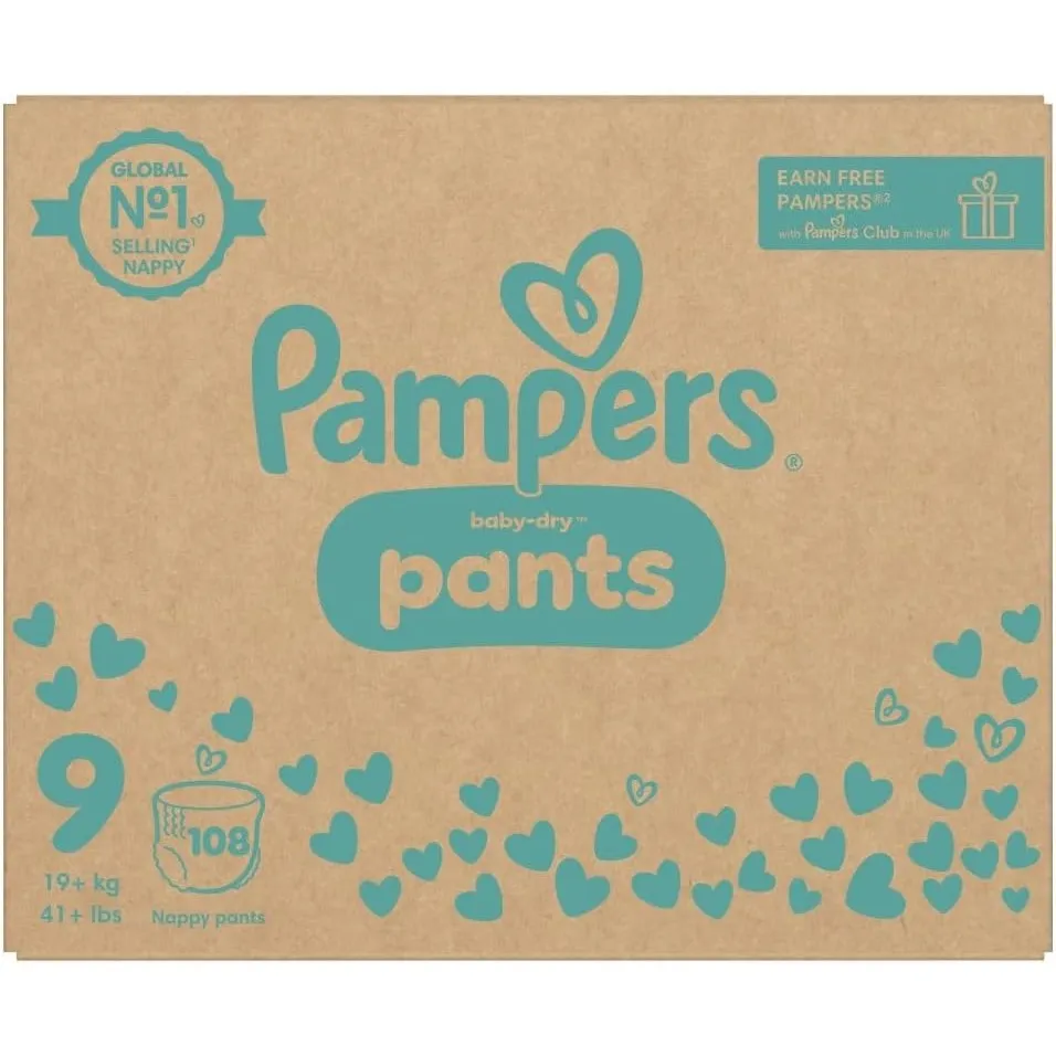 Pampers Baby-Dry Pants Größe 9, 108 Windeln, 19kg+