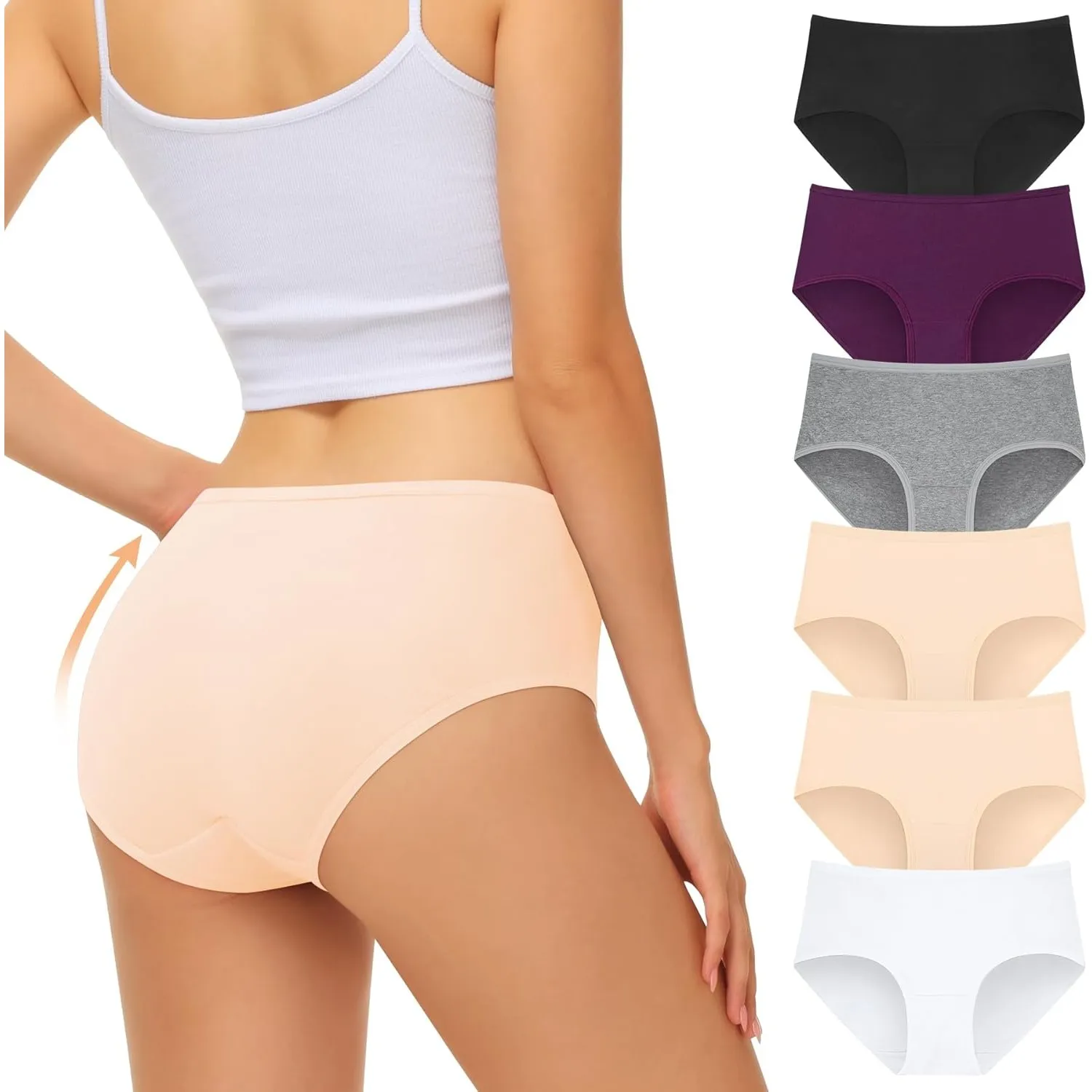 FALARY Unterhosen Damen 6er Pack,Baumwolle Slips Mehrpack Mittlere Taille Unterwäsche Frauen,Atmungsaktiv Stretch Panti…