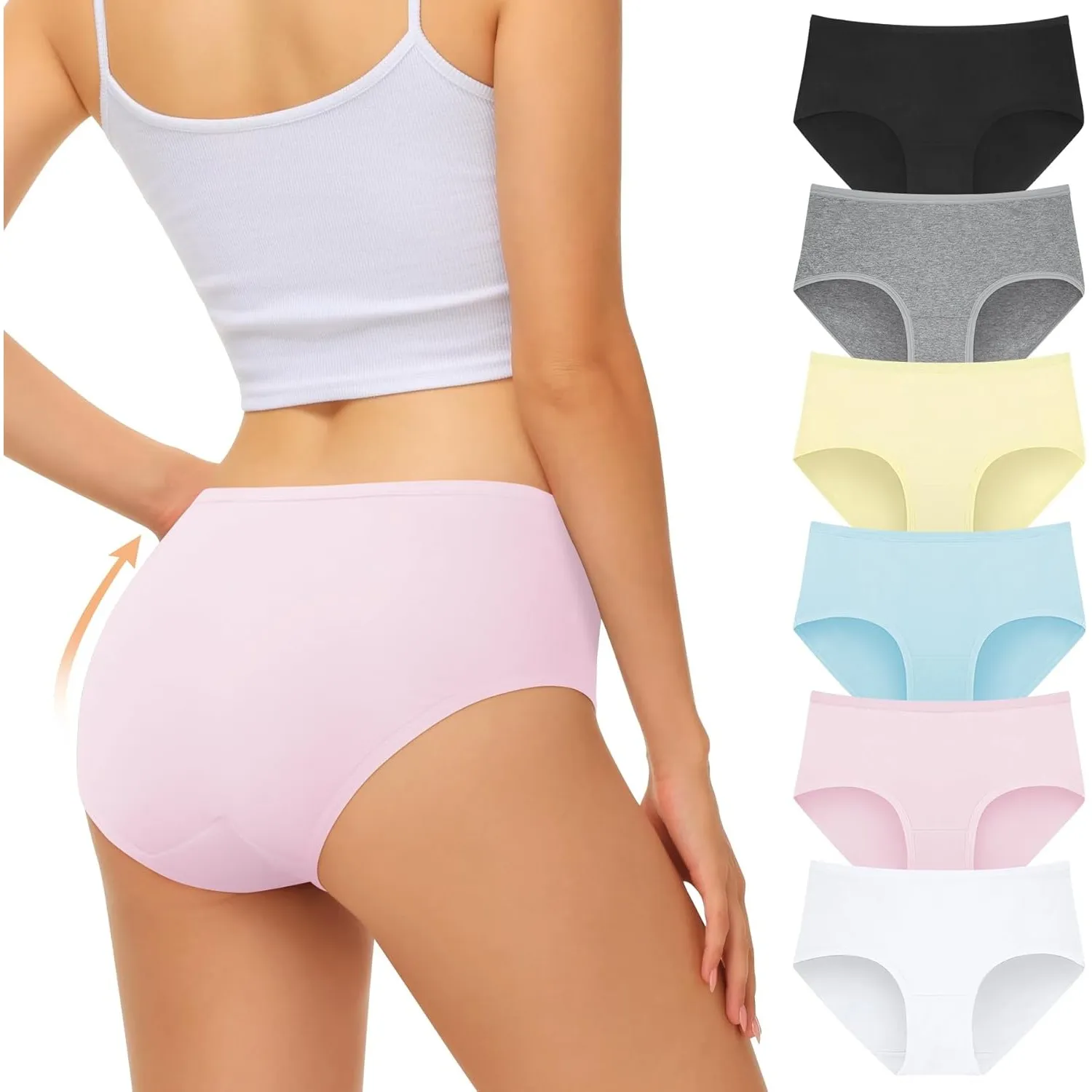 FALARY Unterhosen Damen 6er Pack,Baumwolle Slips Mehrpack Mittlere Taille Unterwäsche Frauen,Atmungsaktiv Stretch Panti…