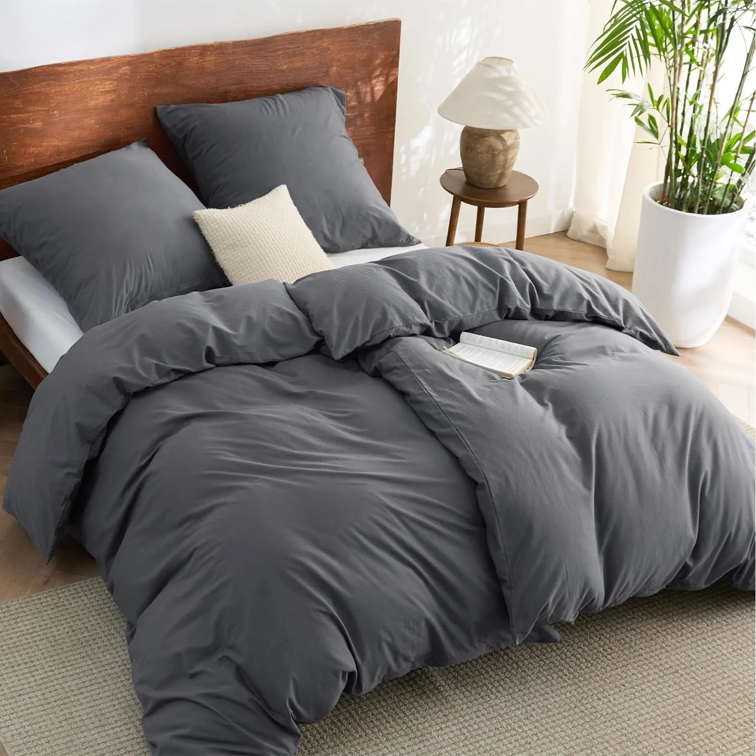 BEDSURE Bettwäsche 135x200 Baumwolle 4teilig - Anthrazit, 2 Kissen 80x80 cm