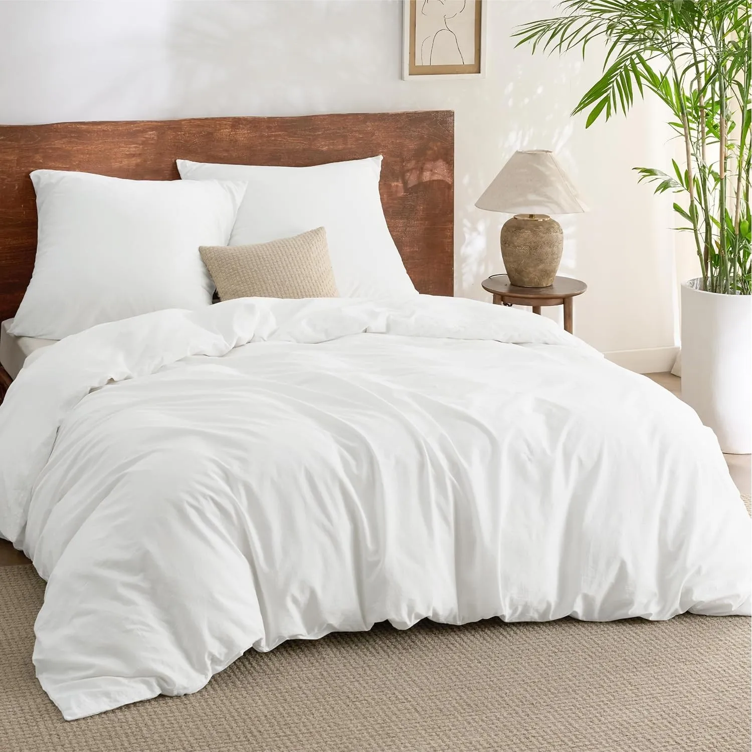 BEDSURE Bettwäsche 155x220 Baumwolle 3teilig - Weiß, 2 Kissen 80x80 cm | 100% Baumwolle Bettwäsche-Sets mit Reißverschl…