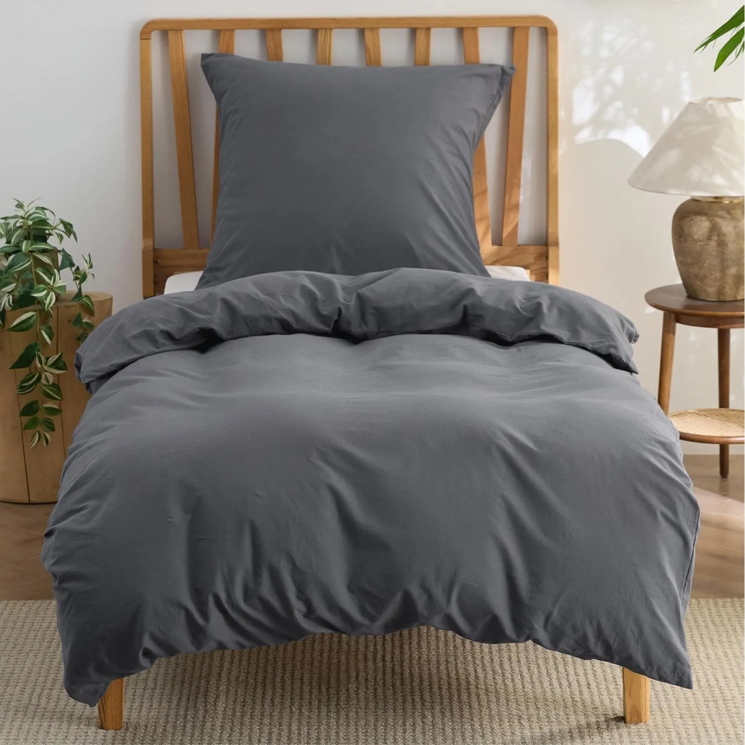 BEDSURE Bettwäsche 135x200 Baumwolle 2teilig - Sommer Bettwäsche-Sets Anthrazit Bettbezug mit 1 Kissenbezug 80x80 cm, Ä…