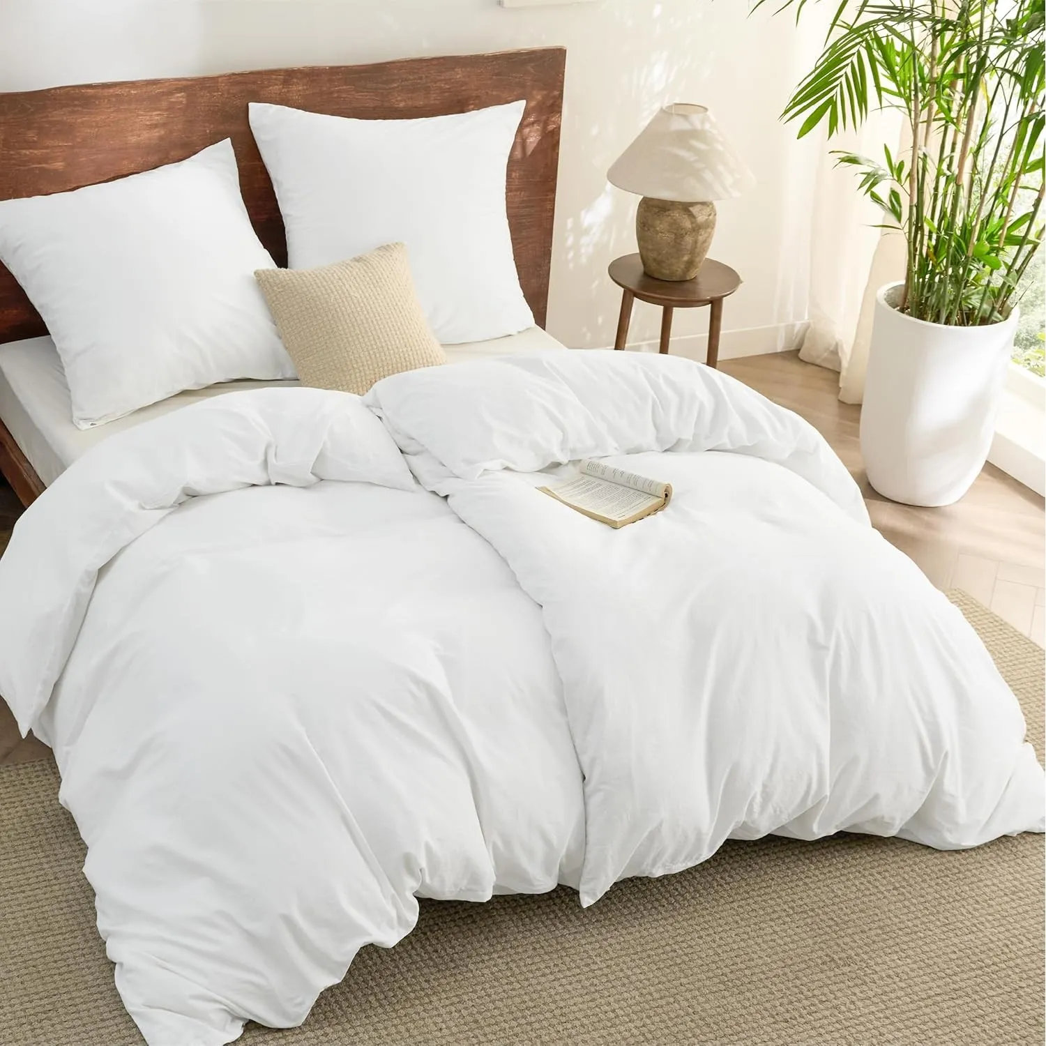 BEDSURE Bettwäsche 135x200 Baumwolle 4teilig - Sommer Bettwäsche-Sets Weiß Bettbezug 2er Set mit 2 Kissenbezüge 80x80 c…