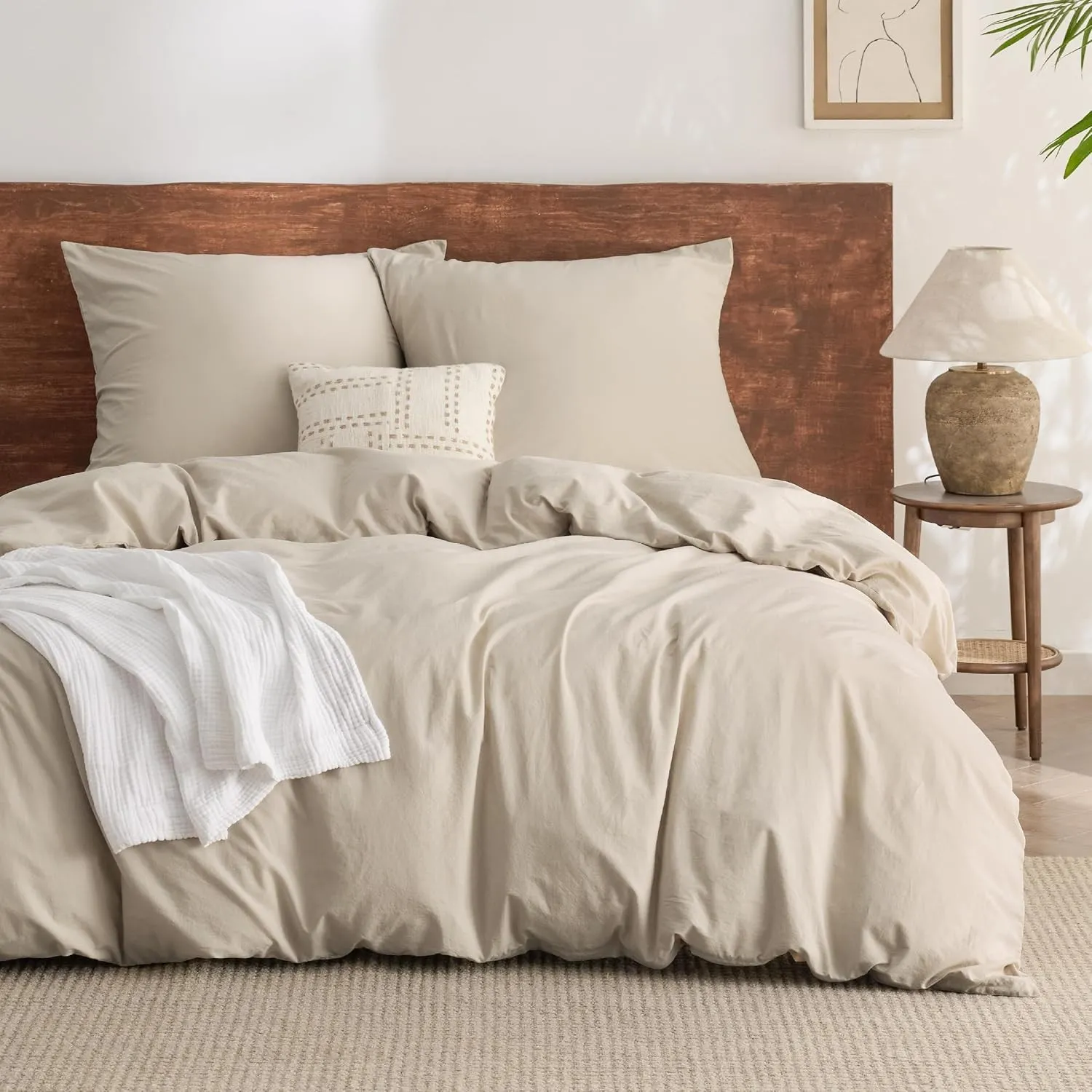 BEDSURE Bettwäsche 200x220 Baumwolle 3teilig - Beige, 2 Kissen 80x80 cm