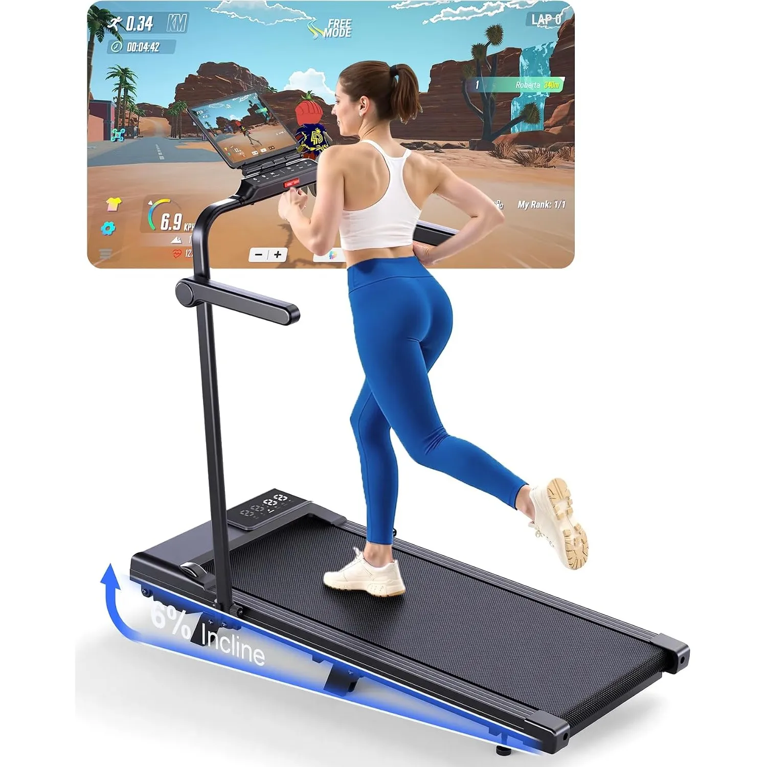 Superun Walking Pad mit Steigung, APP KI-Trainer, leises Büro Laufgerät