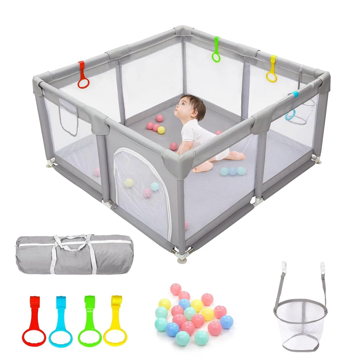CHOLY Laufstall Baby 128x128cm, Baby Laufstall für Babys und Kleinkinder