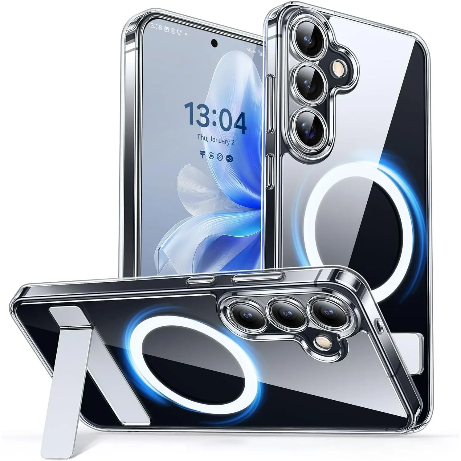 CANSHN für Samsung Galaxy S25 Hülle mit Ständer - Durchsichtig