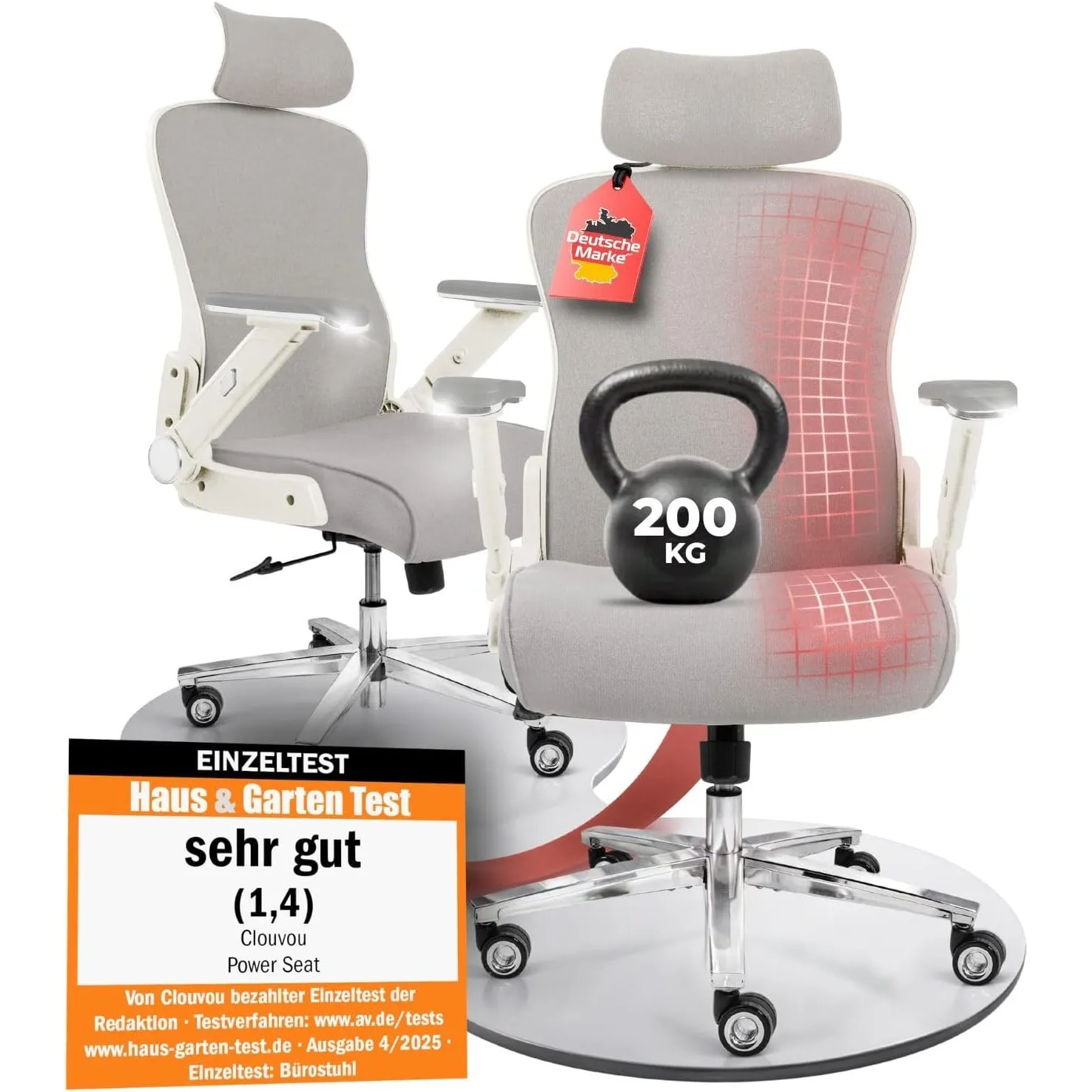 CLOUVOU PowerSeat Ergonomischer Bürostuhl 200kg [TESTSIEGER] Extra breit