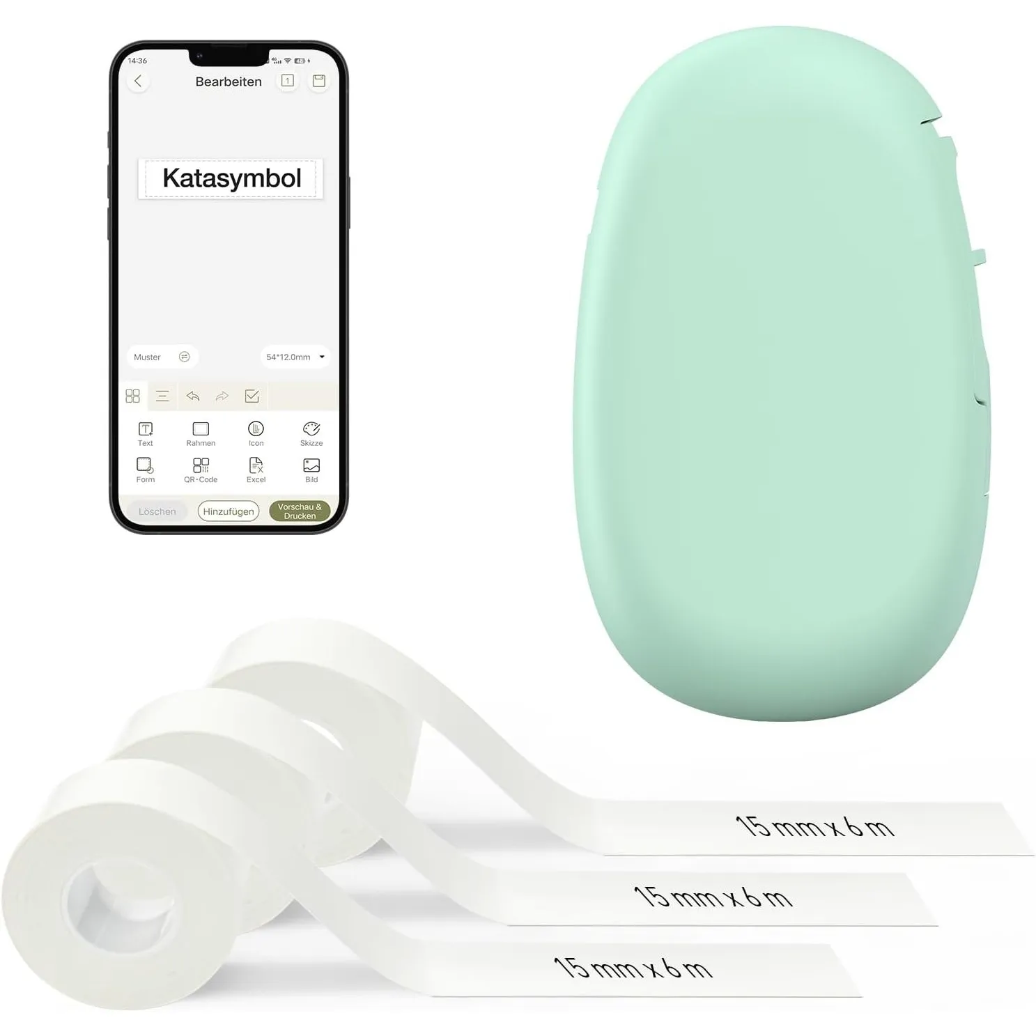 SUPVAN E10 Etikettendrucker, 3 Rollen wasserfeste Endlosetiketten, grün | Tragbar, Bluetooth für iOS/Android, multifunk…